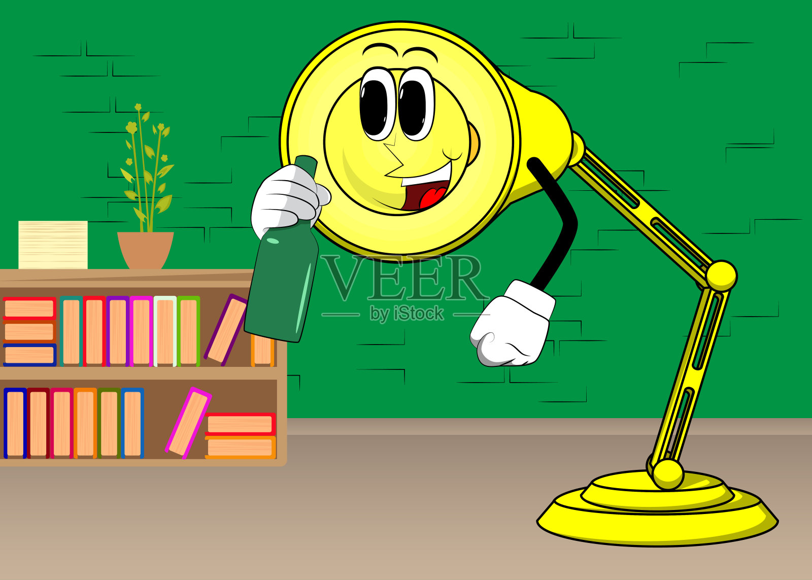 床头台灯装着一个瓶子。插画图片素材