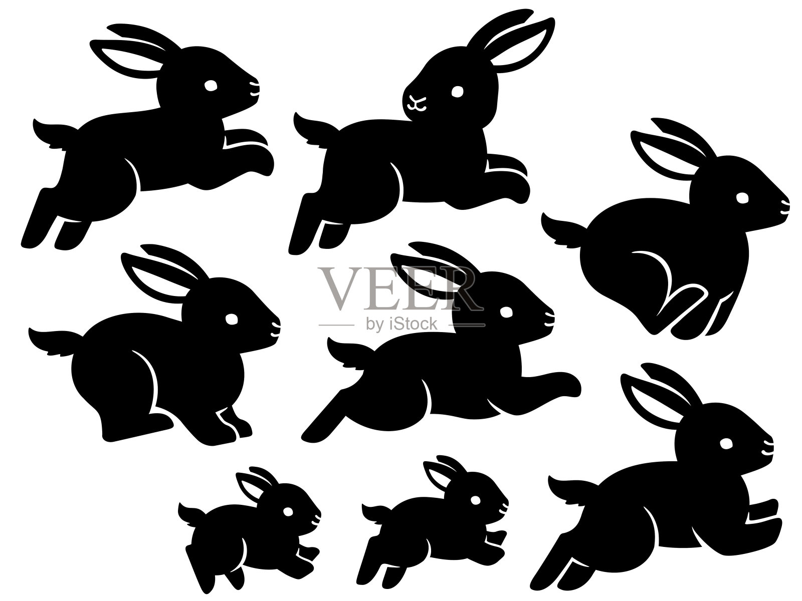 奔跑的兔子剪影插图集设计元素图片
