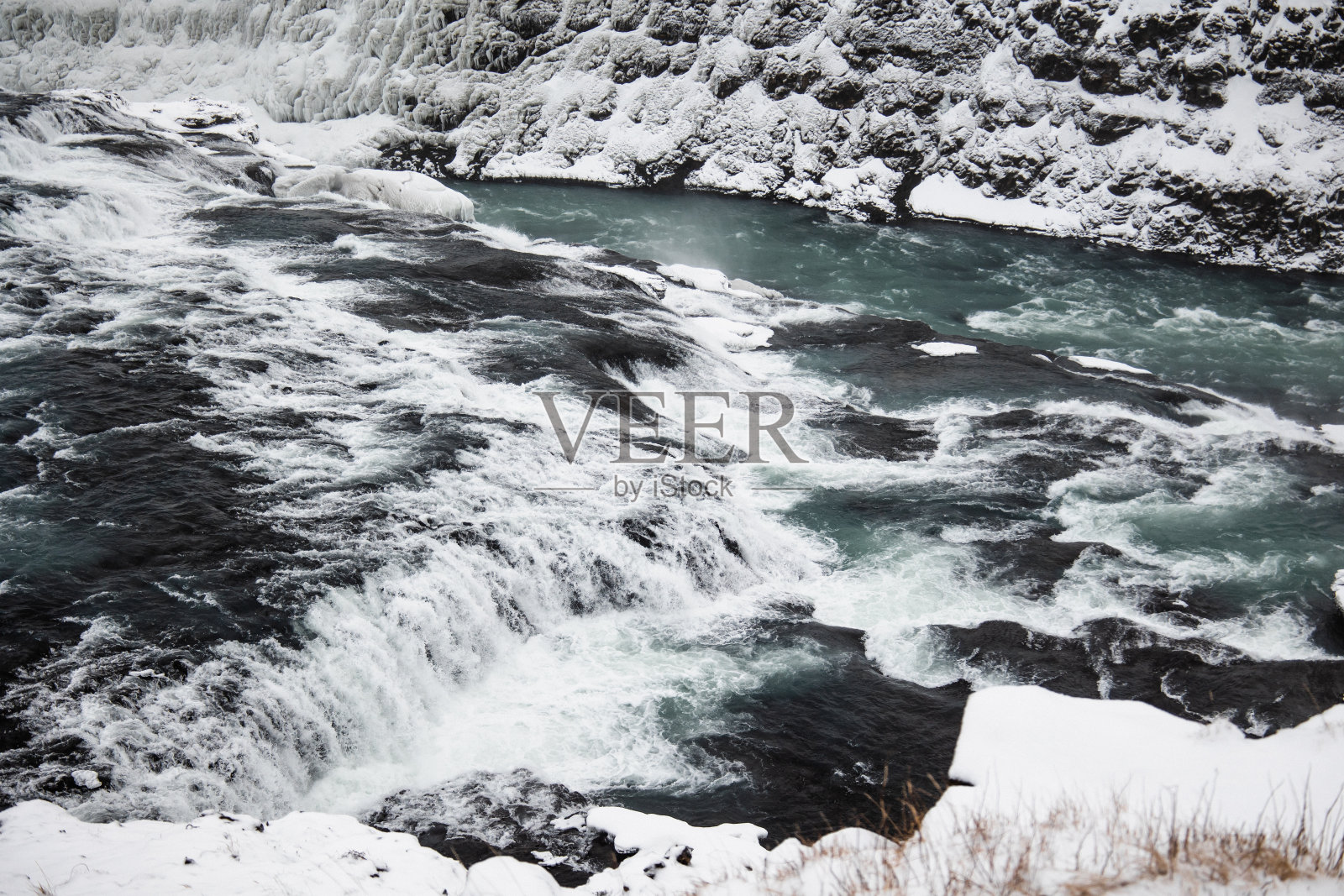 冬季的Gullfoss瀑布照片摄影图片