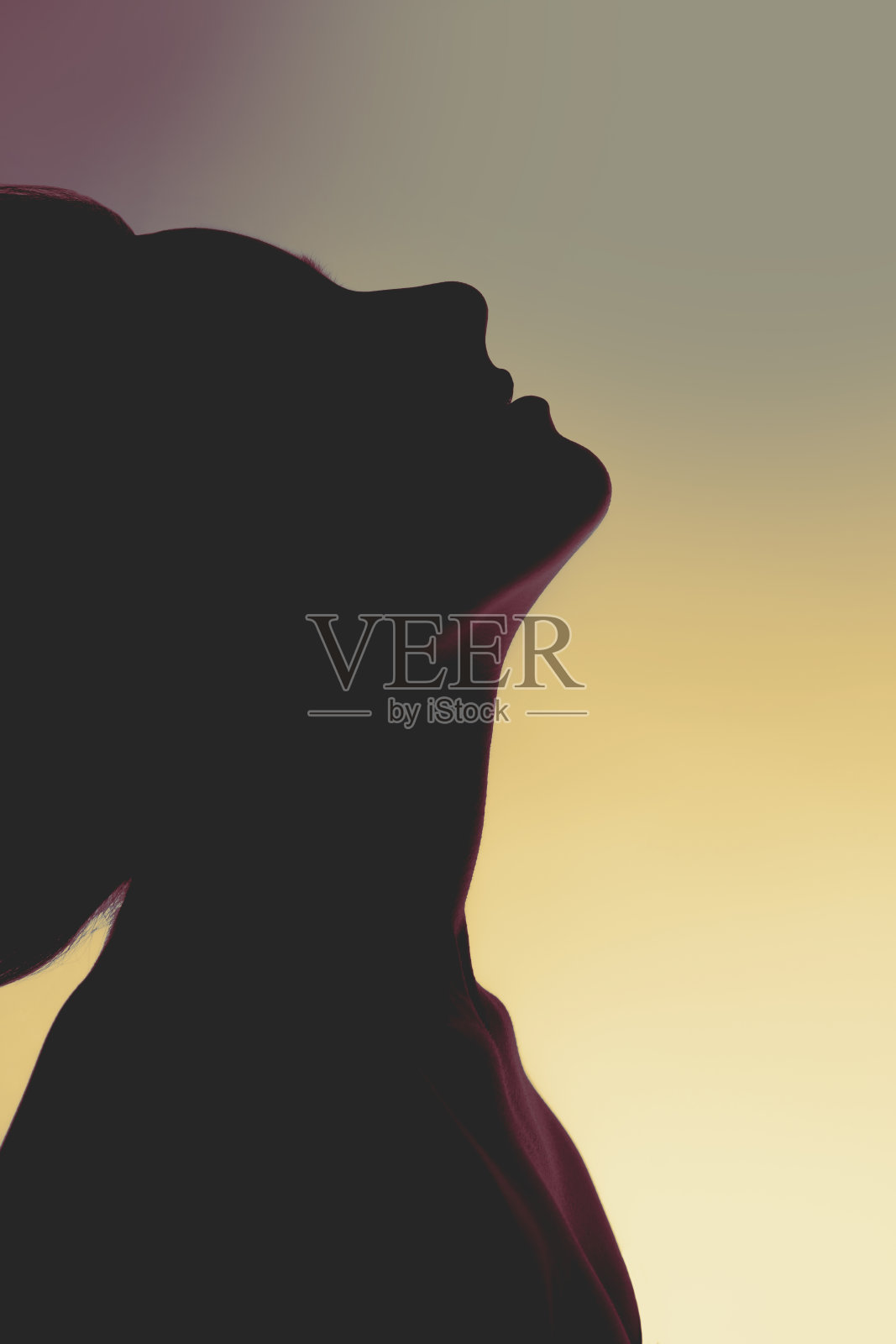 女人黑脸轮廓与飞扬的头发照片摄影图片