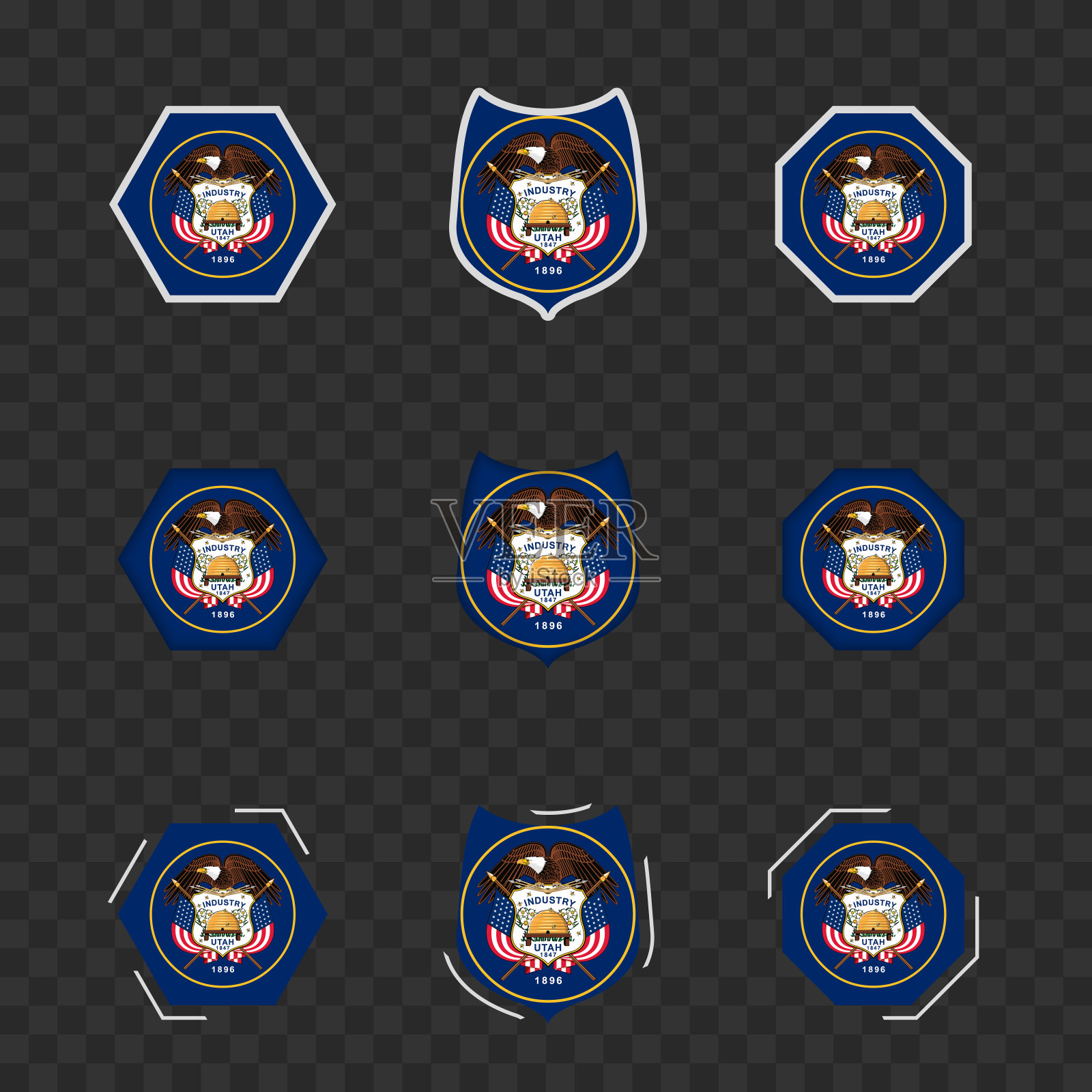 犹他州的国家标志在黑暗透明的背景下,犹他州的矢量旗帜。插画图片素材