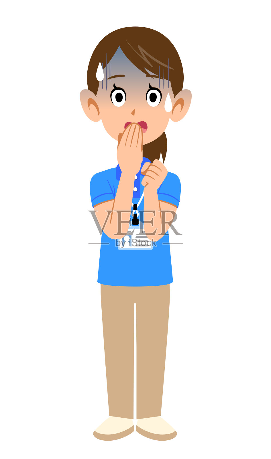 穿着短袖polo衫,戴着名牌的女职员不耐烦的表情设计元素图片