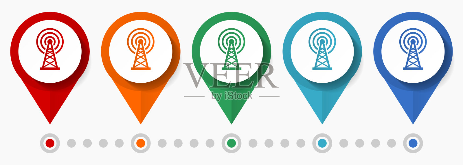 天线、网络概念矢量图标集,平面设计通信指针,信息图形模板易于编辑图标素材