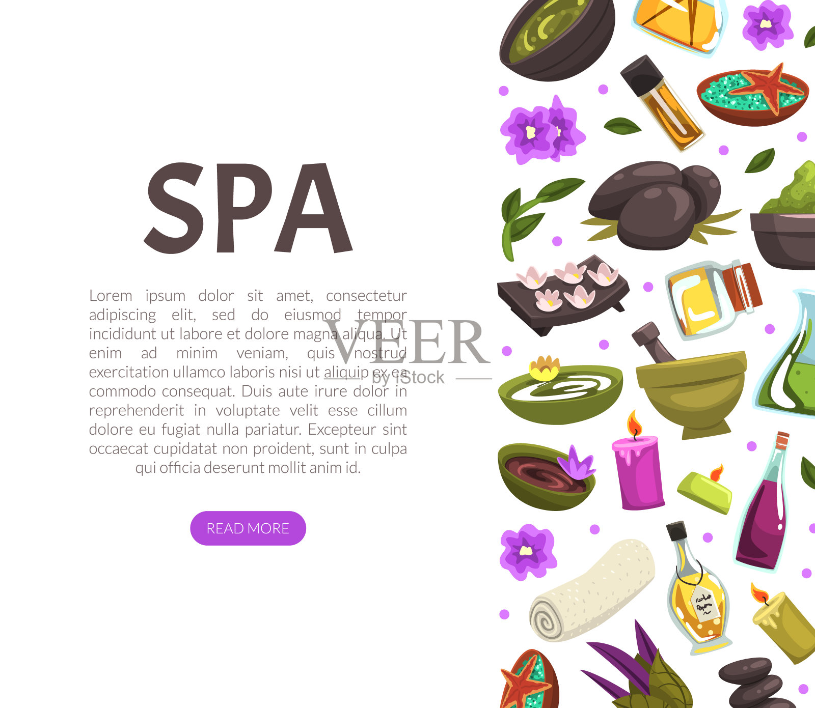 水疗和美容着陆页面与卷毛巾和热石矢量模板插画图片素材