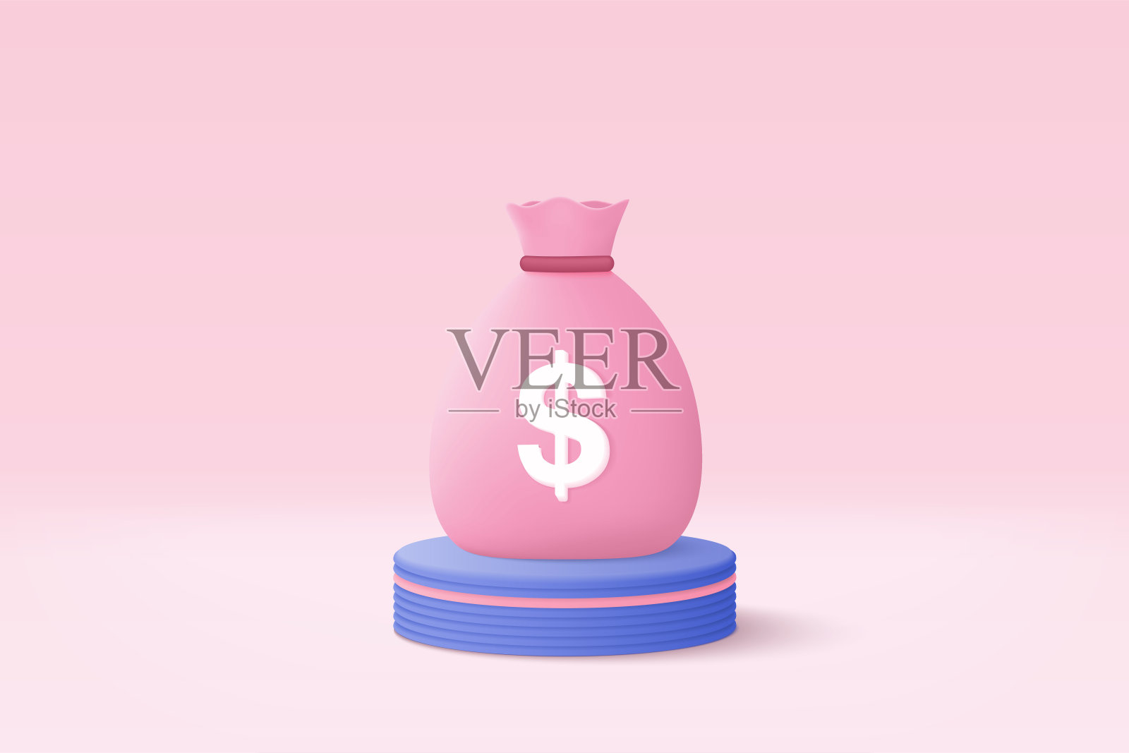 在讲台背景上节省3D钱袋。钱袋成长的商业理念,金融,投资,在线支付和支付。3d赚钱矢量孤立在柔和的背景插画图片素材