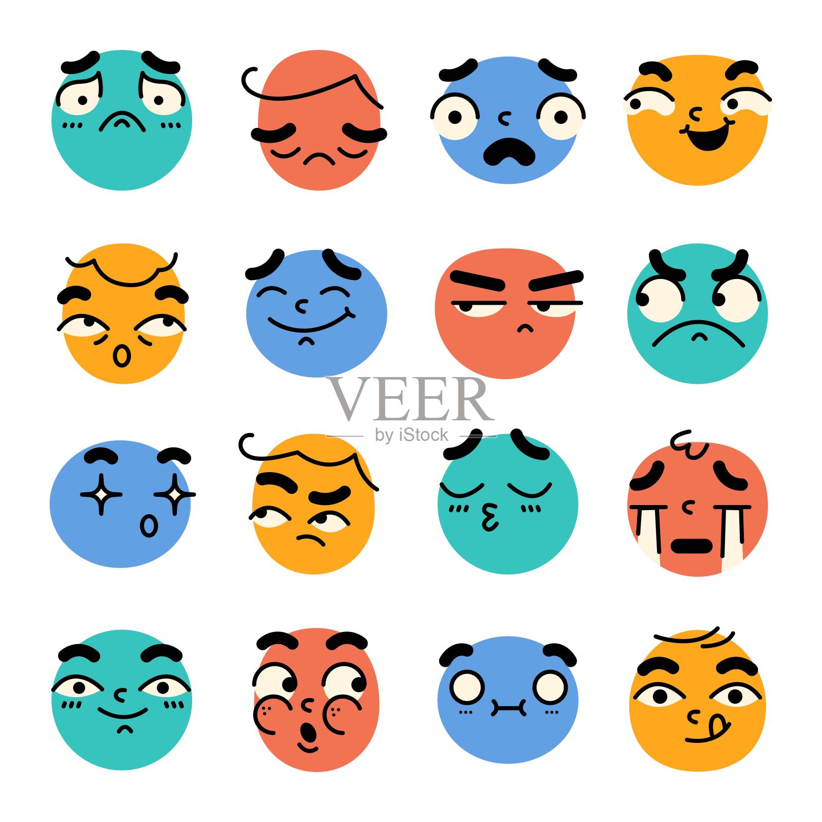 卡通可爱和有趣的面部表情涂鸦手绘表情插画图片素材