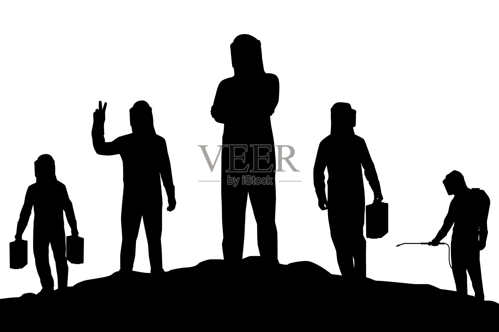 在COVID-19危机中工作的Ppe套装人员设计元素图片