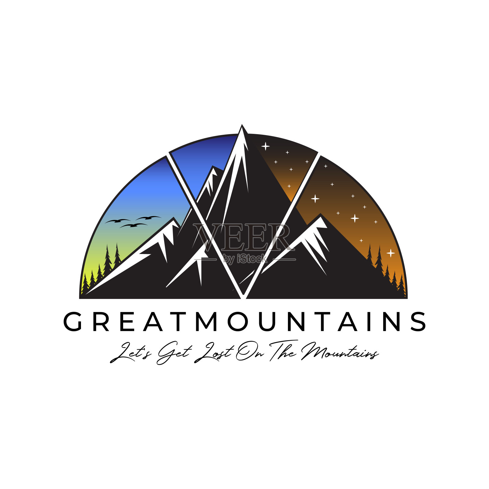 伟大的山脉标志矢量插图设计,美丽的山景插画图片素材