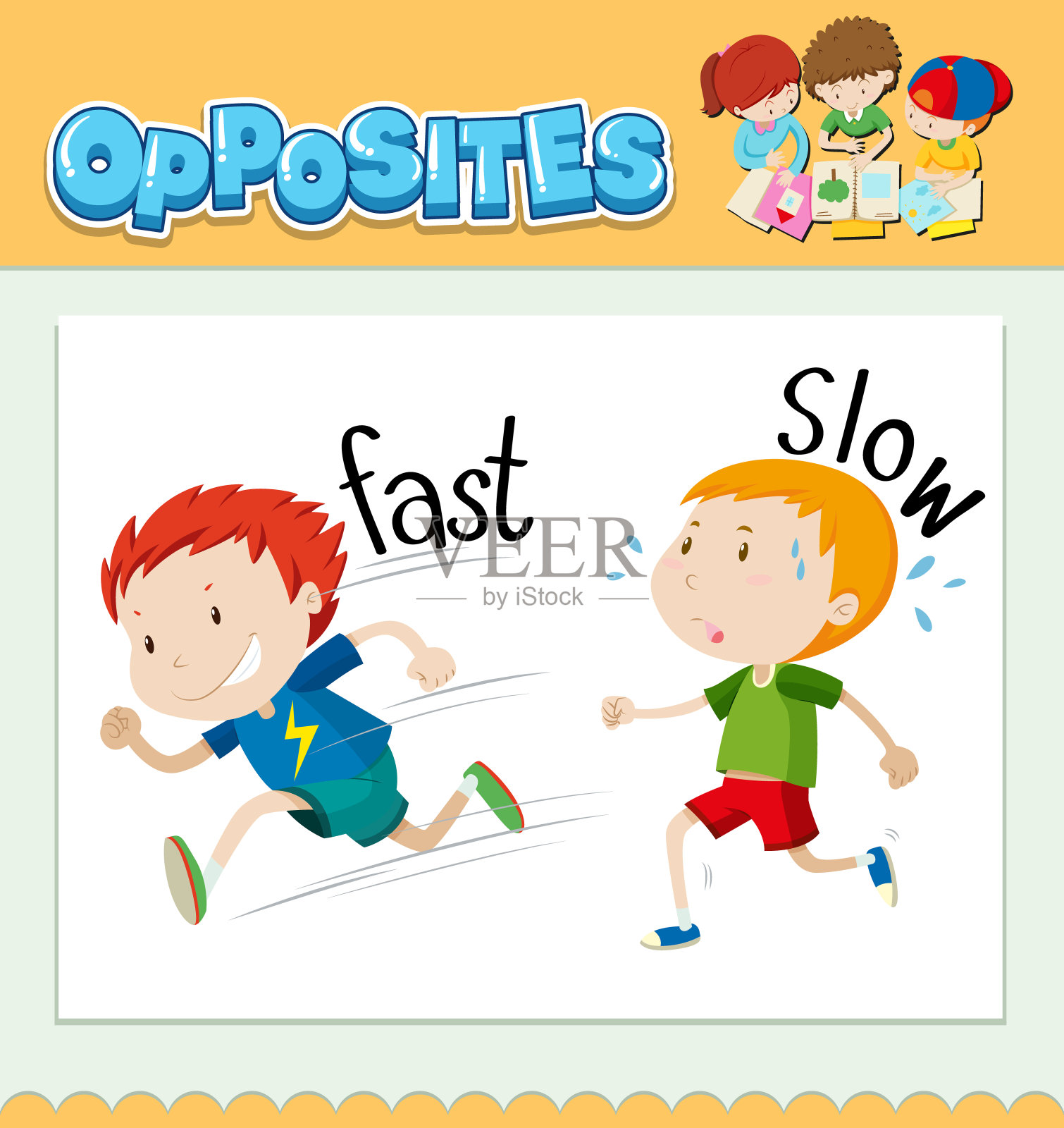 快和慢的反义词插画图片素材