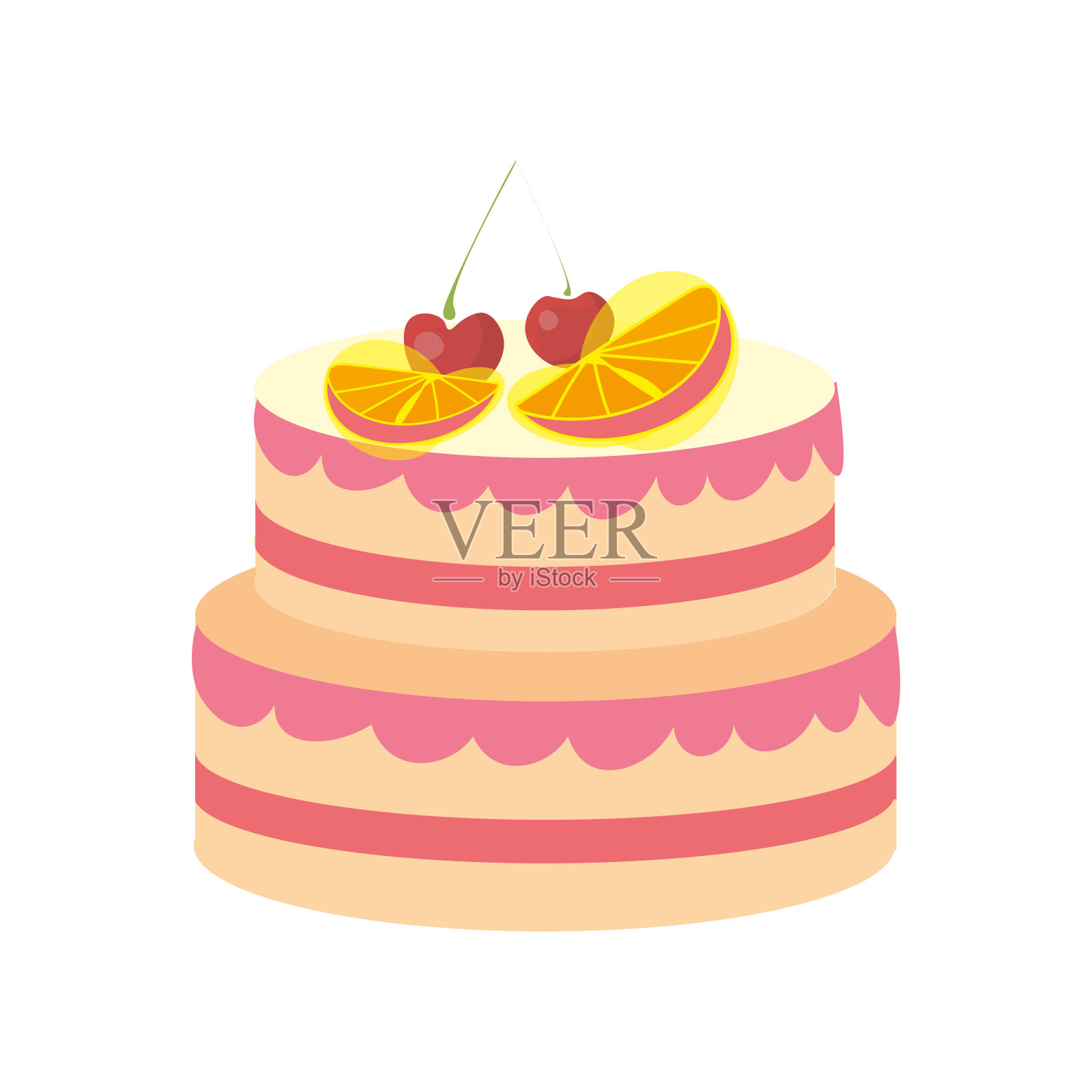 双层蛋糕与水果,简单的矢量插图孤立在白色背景上。插画图片素材
