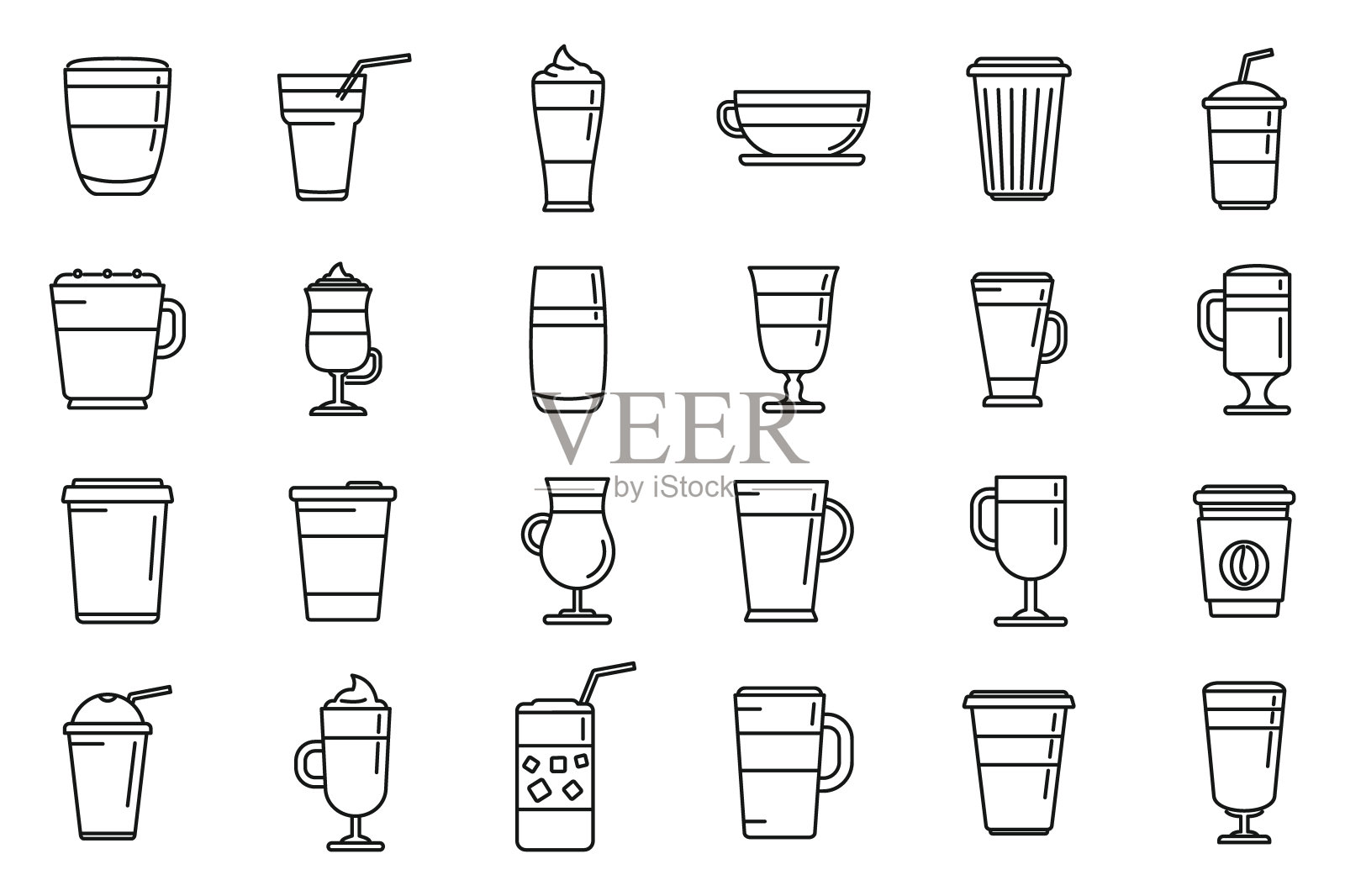 拿铁图标设置轮廓向量。咖啡喝插画图片素材