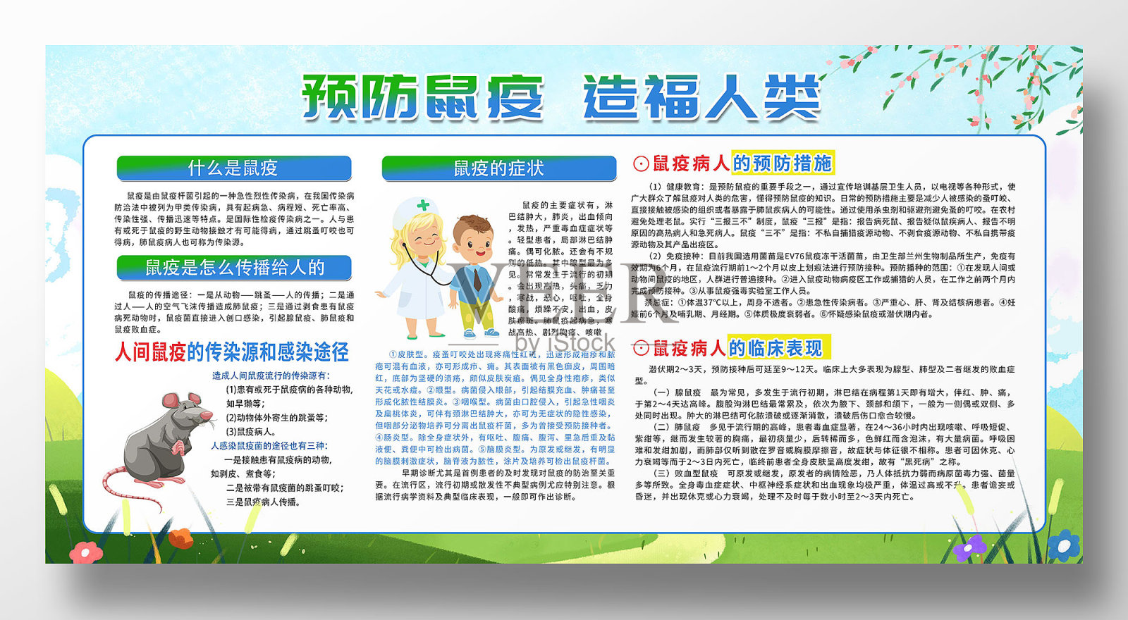 简约风预防鼠疫公益宣传展板设计模板素材