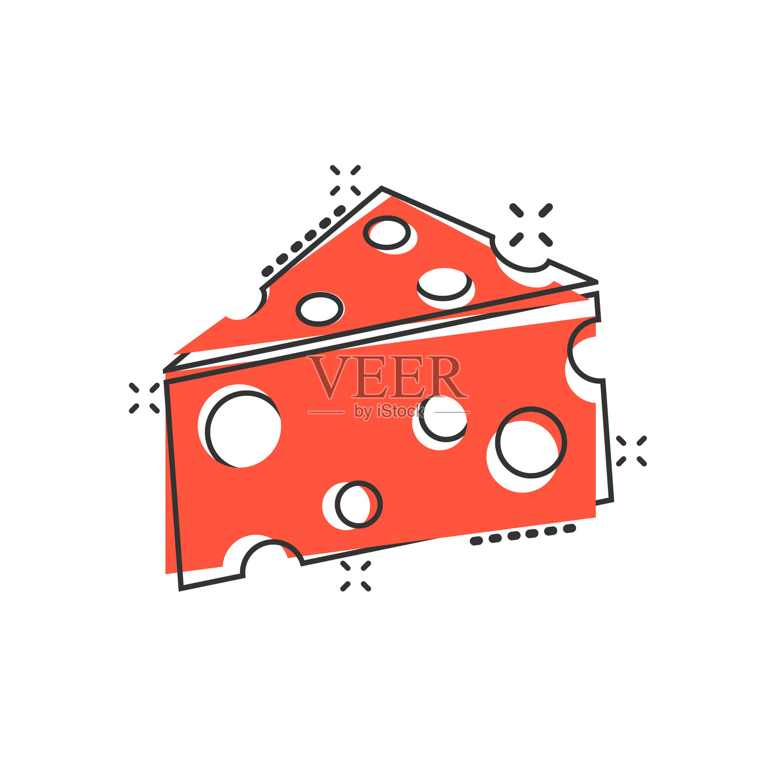 奶酪片图标在漫画风格的牛奶食品设计元素图片