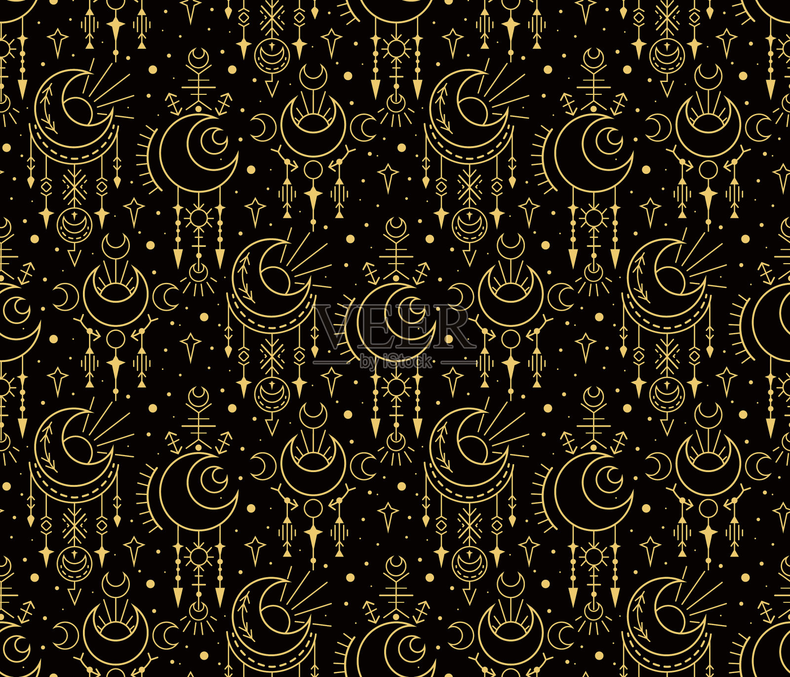 无缝星系几何神秘图案黄色插画图片素材