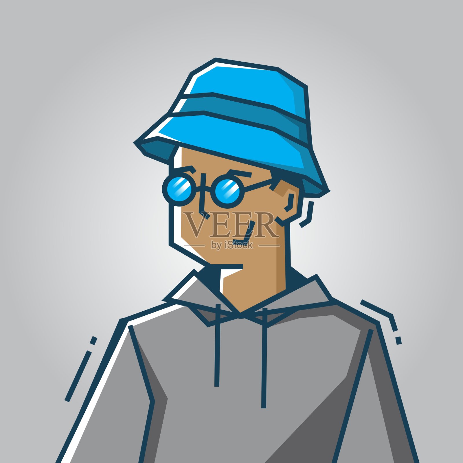 方形脸字符在僵硬的艺术风格插图插画图片素材