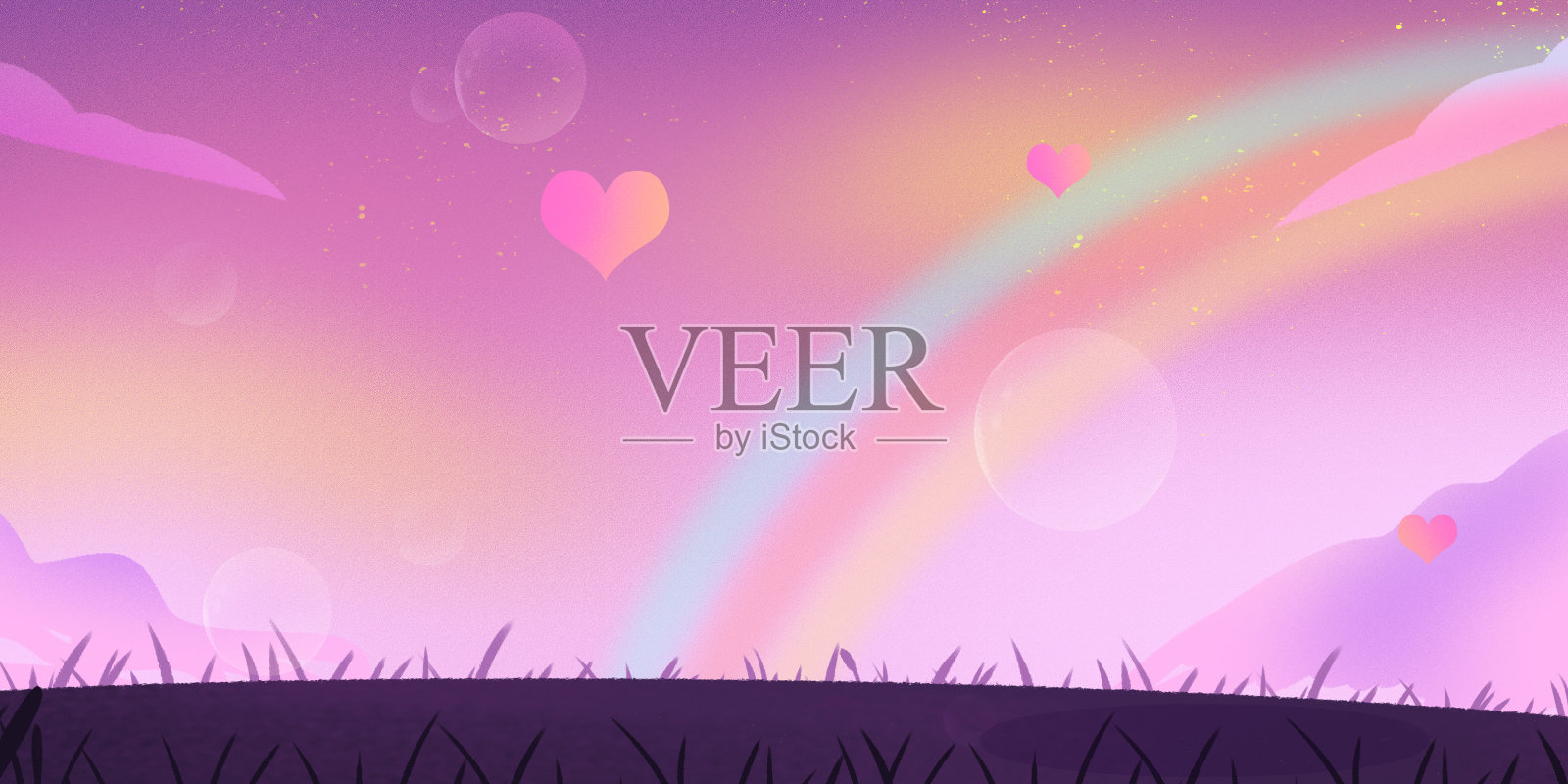 粉色文艺唯美彩虹背景图插画图片素材