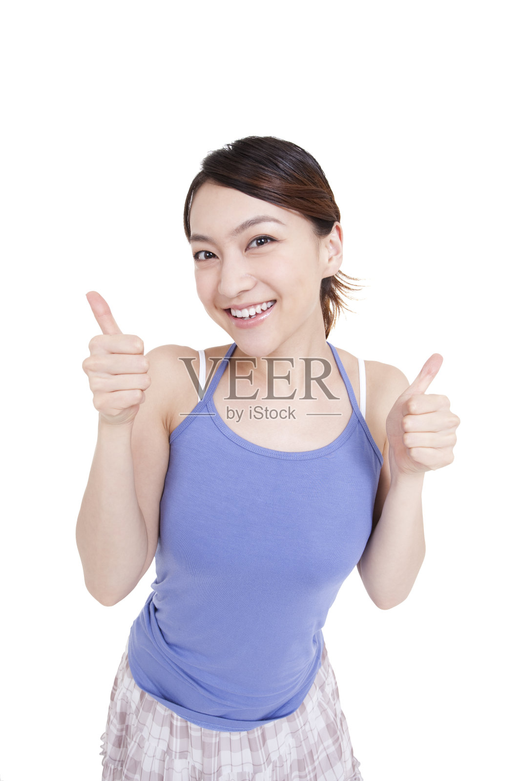 快乐年轻女子伸大拇指照片摄影图片