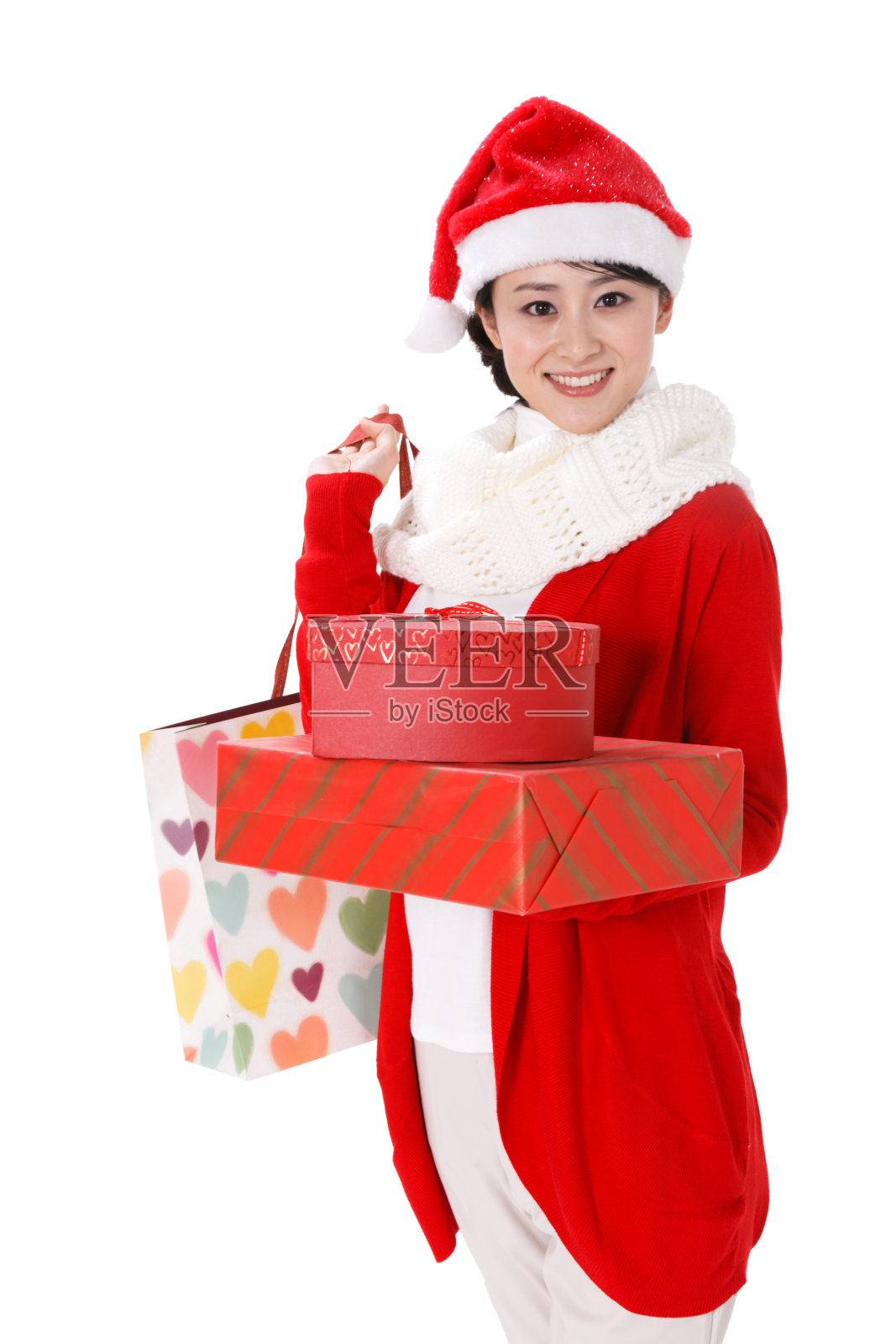 东方女人过圣诞节照片摄影图片