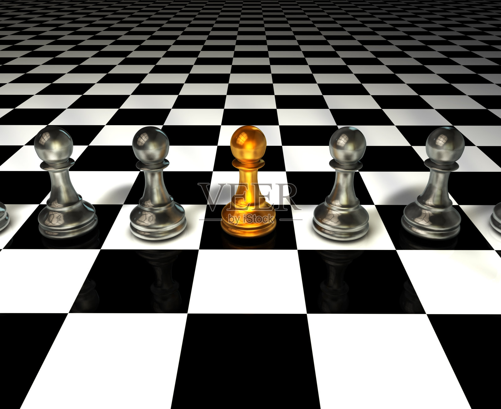 黄金棋子或领袖商人站在人群银人。领导、业务、团队、团队精神和人力资源管理理念照片摄影图片