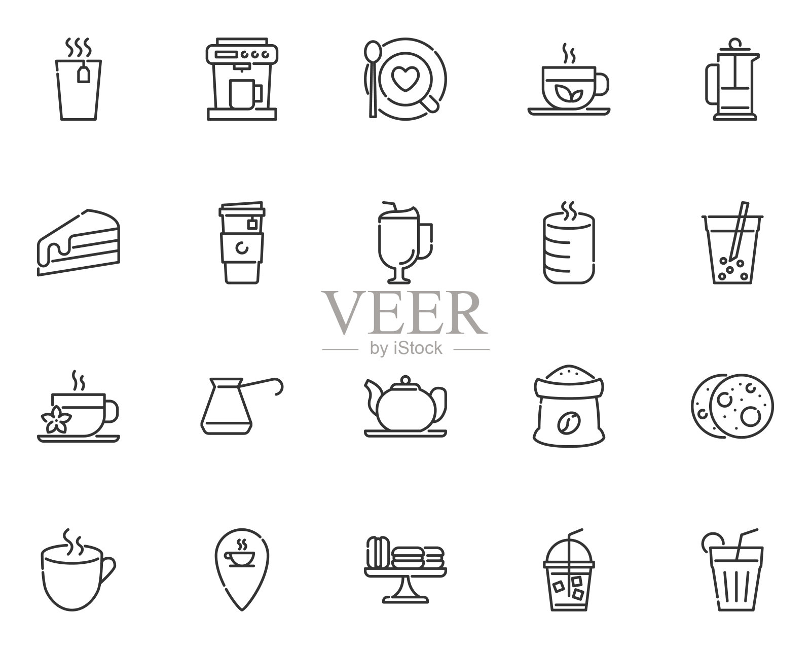 集合咖啡厅线图标,咖啡,茶,热饮图标素材