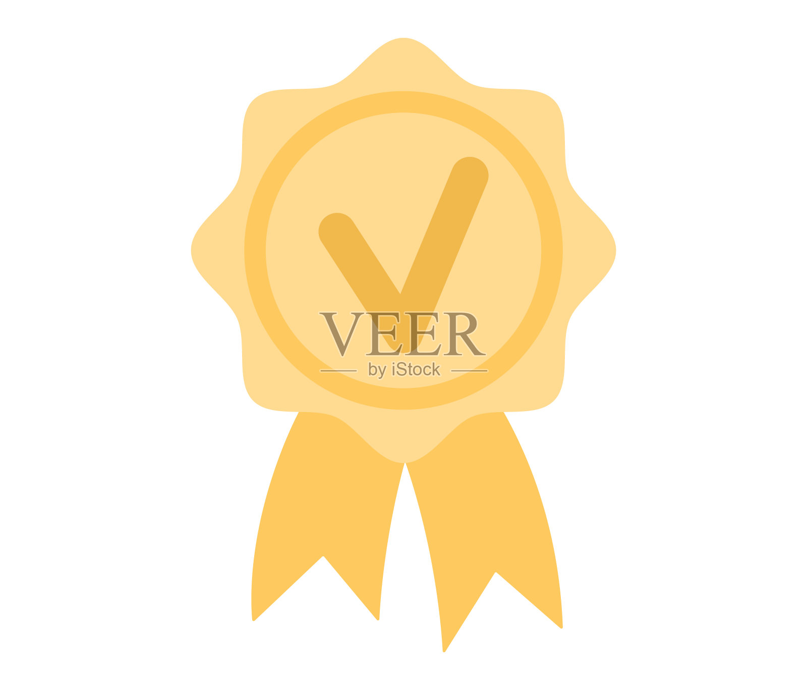 证书的图标。保证签上勾号。优质的质量。保修证书奖章。质量分数。矢量平面插图插画图片素材