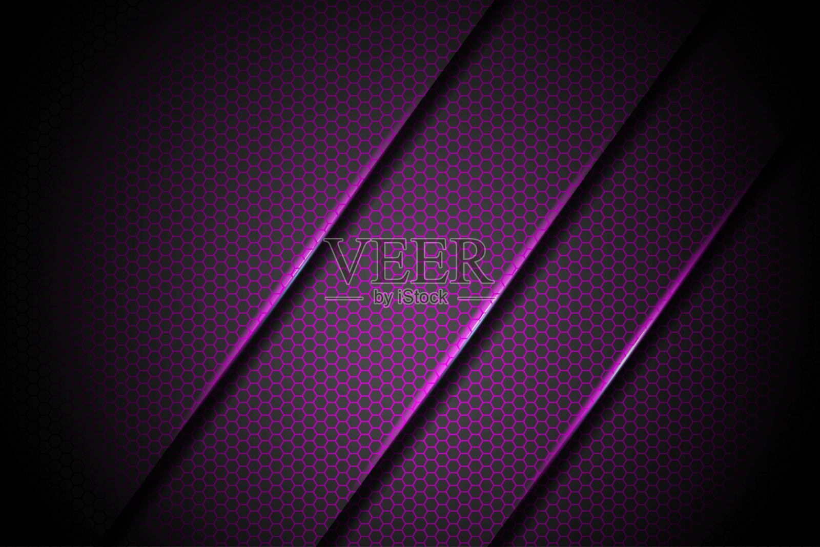 抽象紫光斜线与六边形网格图案设计现代豪华未来的背景矢量插图插画图片素材
