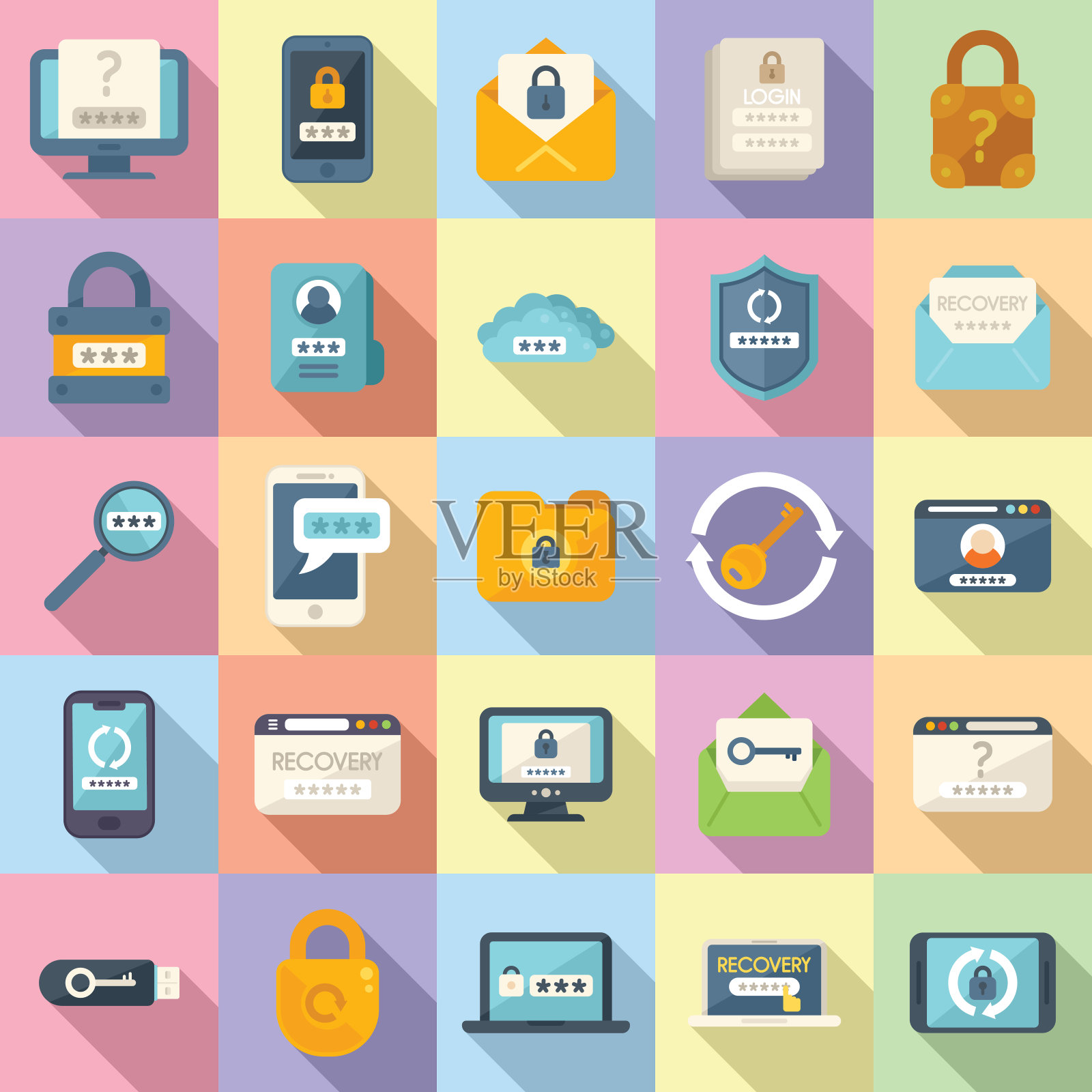 密码恢复图标平面矢量。电脑锁图标素材