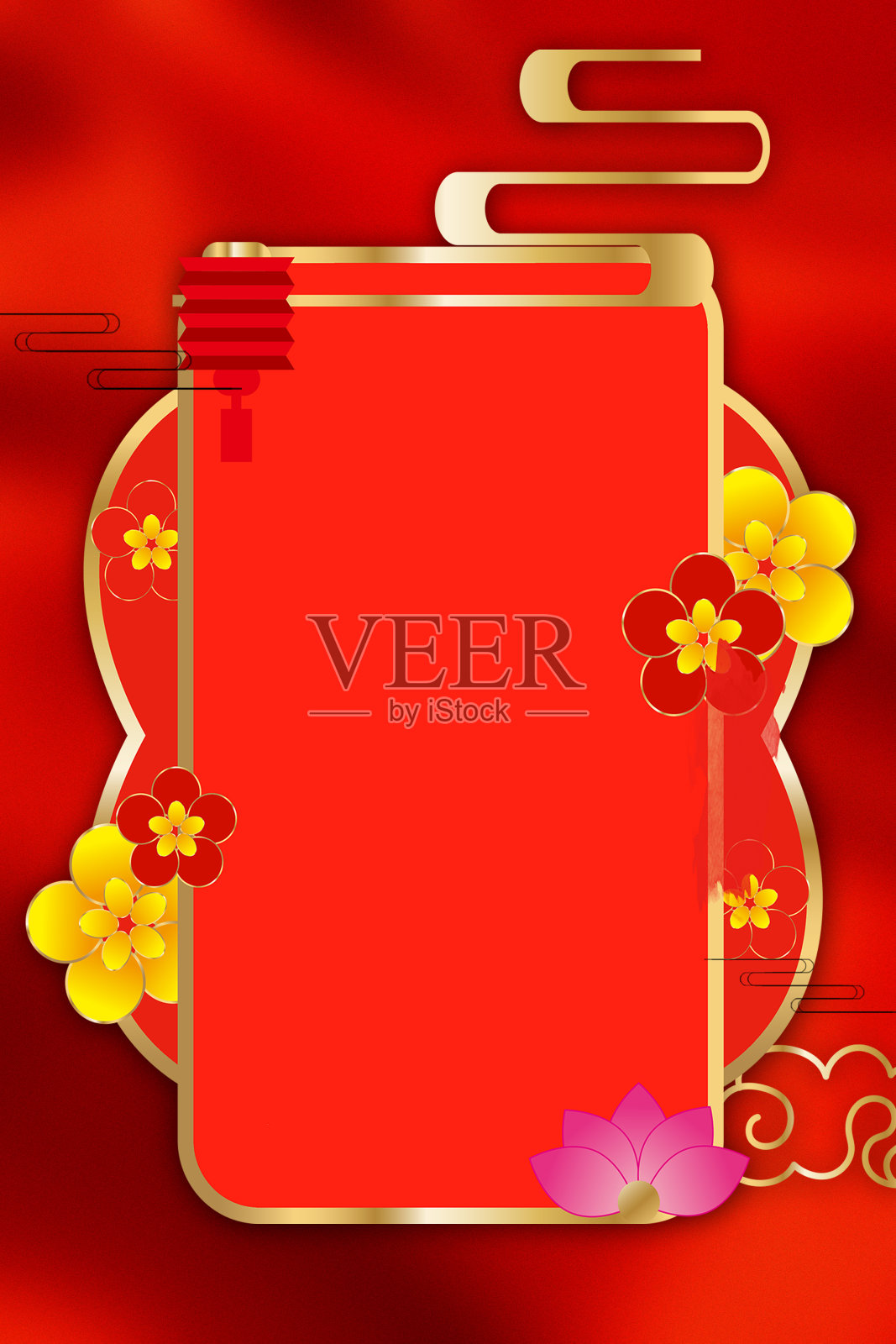 国风花朵边框喜庆背景图设计模板素材