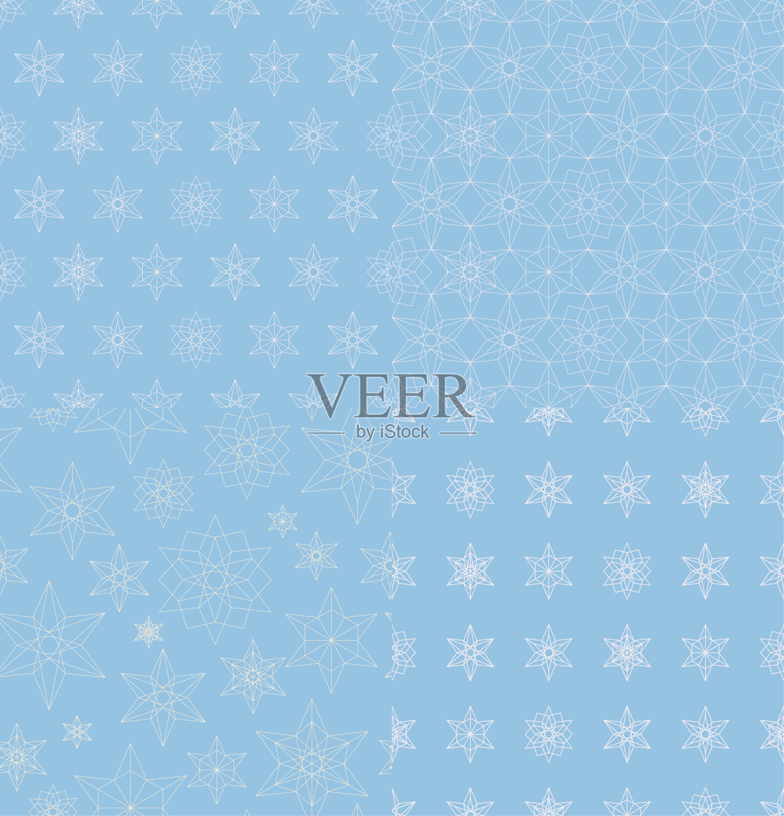 一套几何形状的雪花星星冬季无缝图案插画图片素材