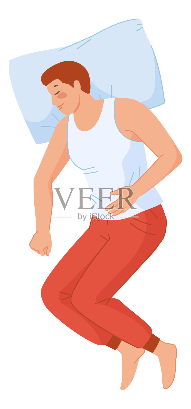 睡觉的男人俯视图。睡前的概念。舒适的休息插画图片素材