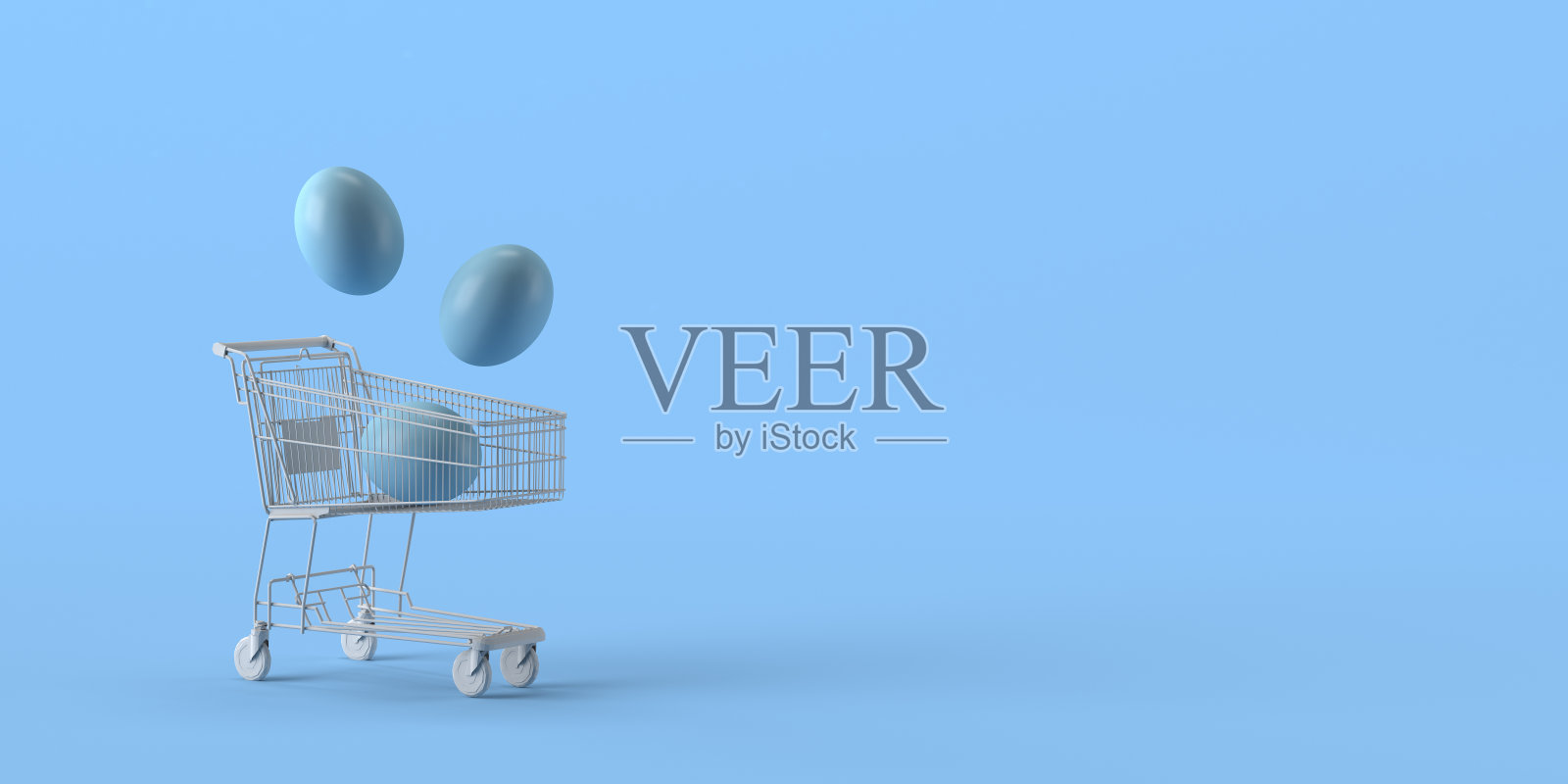 装有复活节彩蛋的购物车。复活节大减价和购物。3 d演示。副本的空间。照片摄影图片