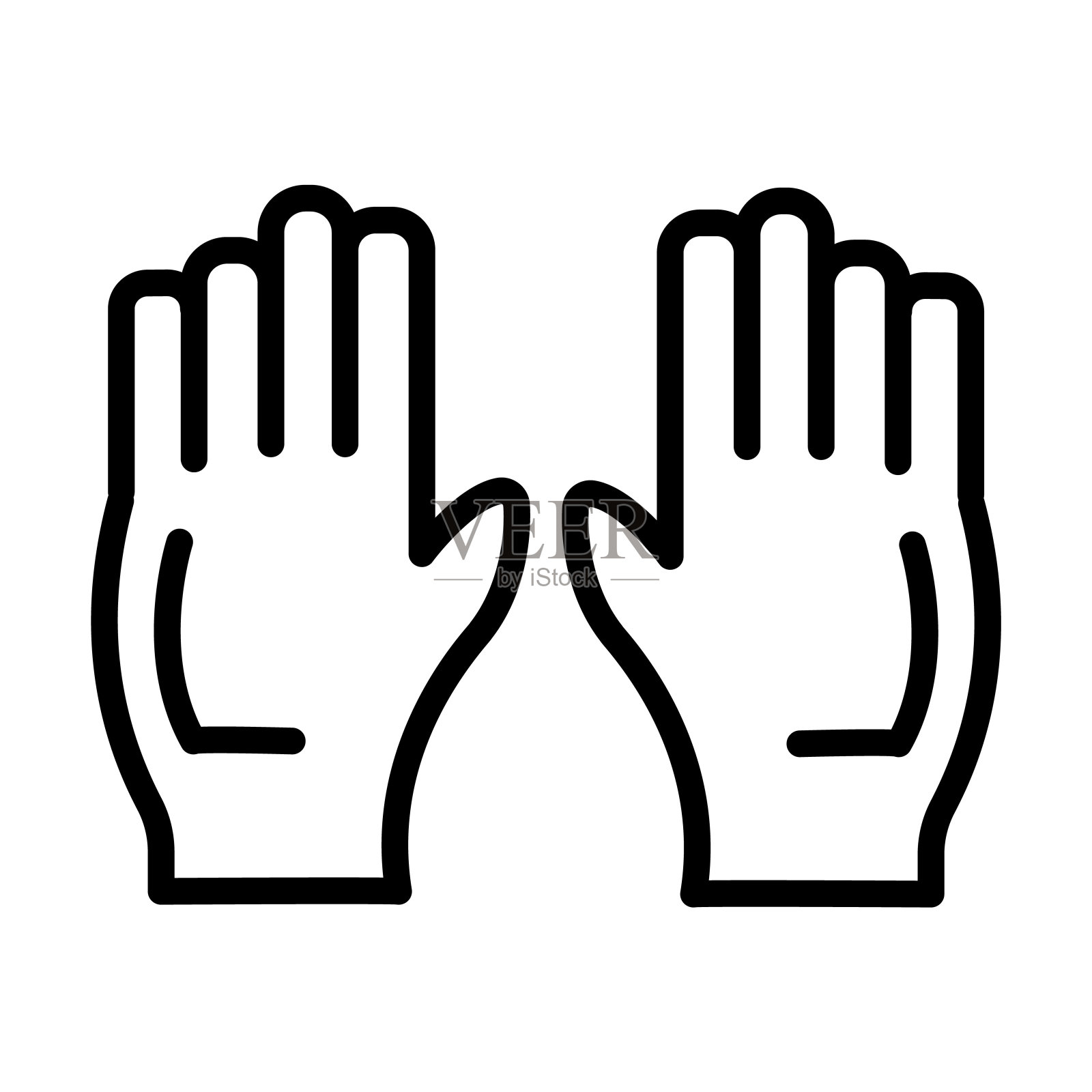 时尚手套图标,来自时装系列。白色背景上隔离的细线手套、装备轮廓图标。用于Web和移动设备的线性矢量手套标志、符号。图标素材