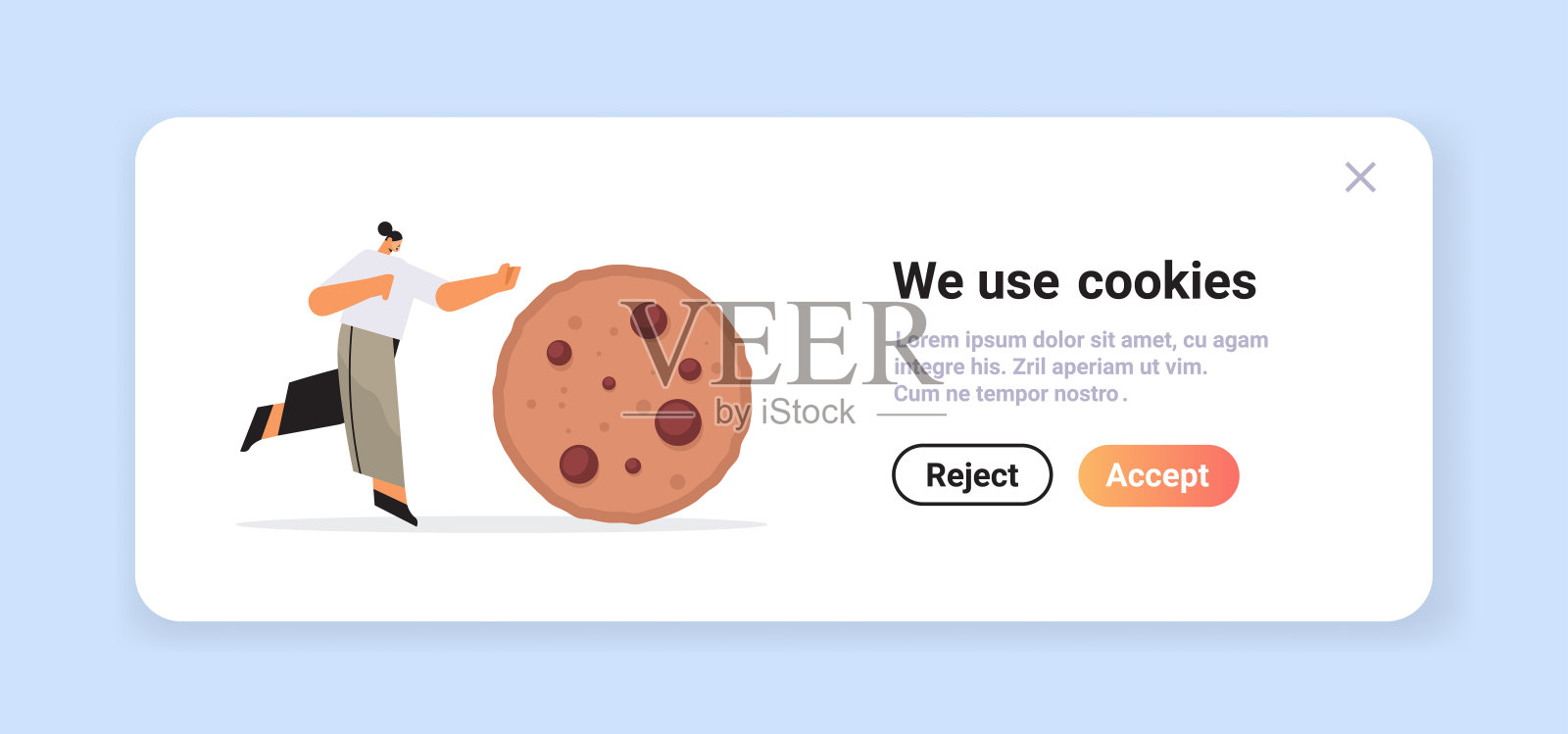 女性滚动cookie保护个人信息Internet web弹出我们使用cookie策略通知插画图片素材