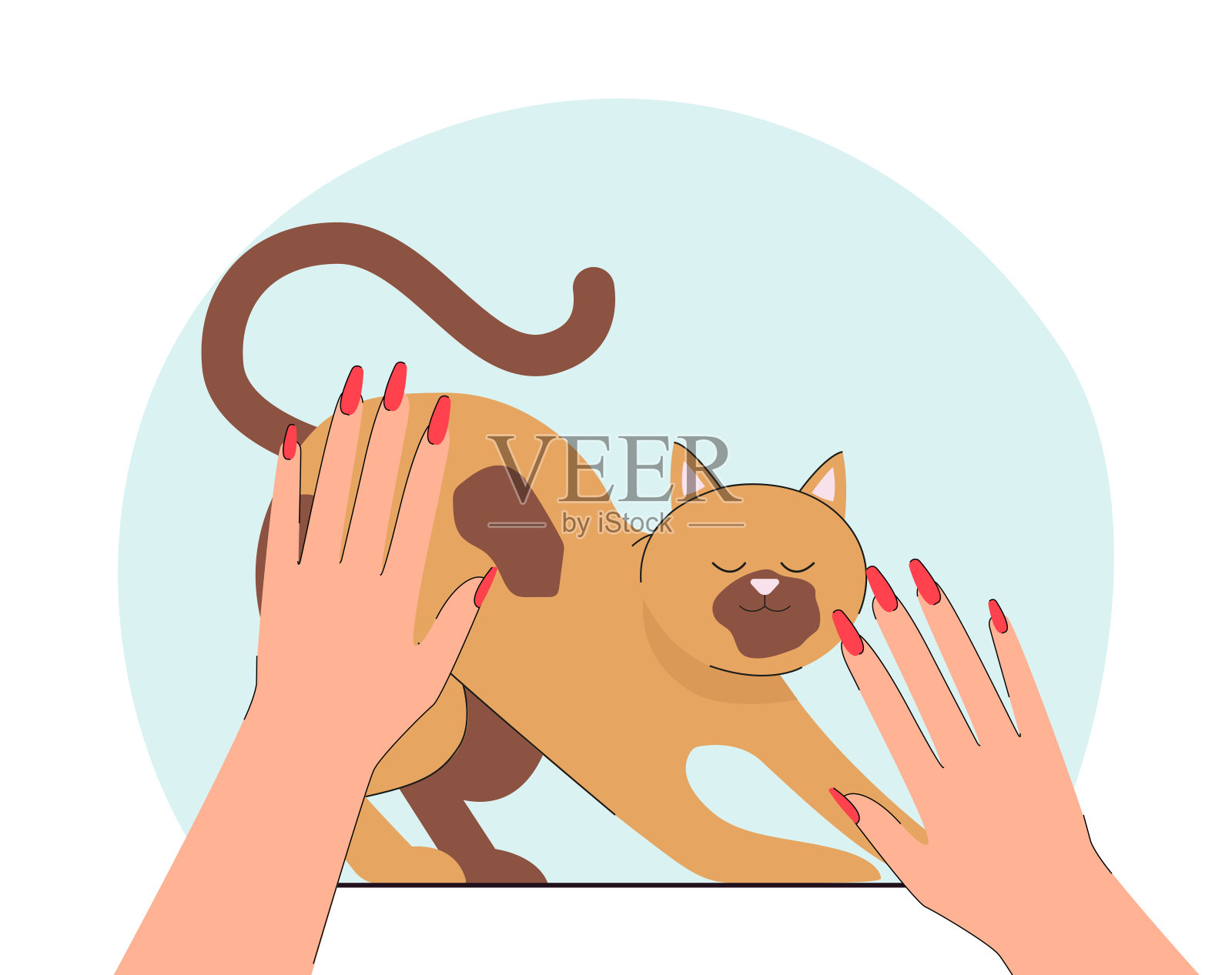 女猫的手抚摸着可爱的快乐设计模板素材