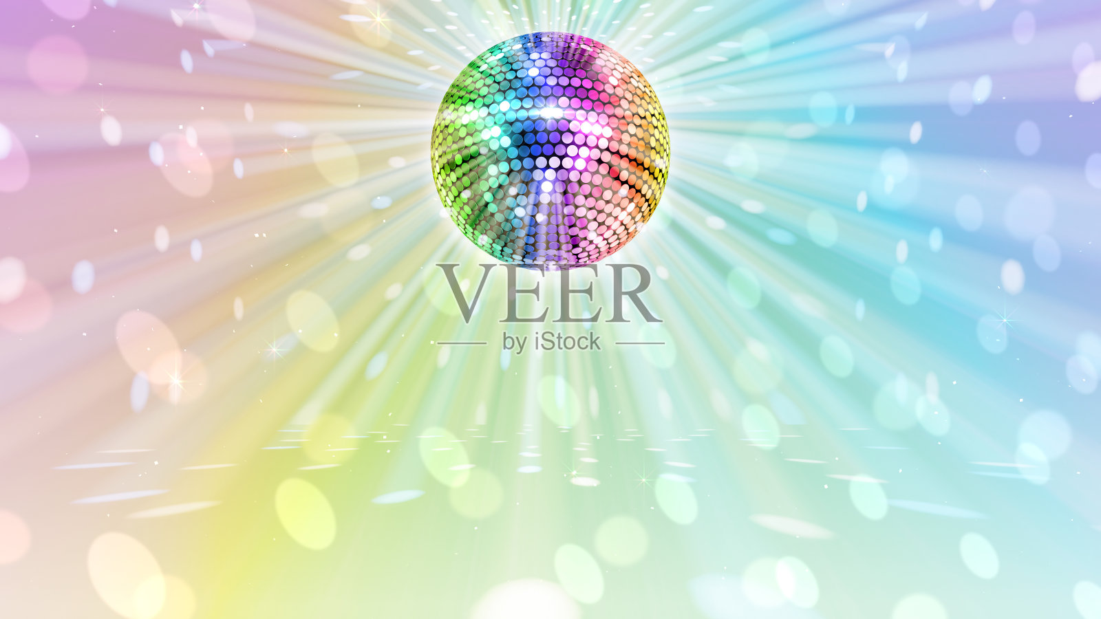 镜子球迪斯科灯俱乐部舞蹈派对闪闪发光的3D插图插画图片素材