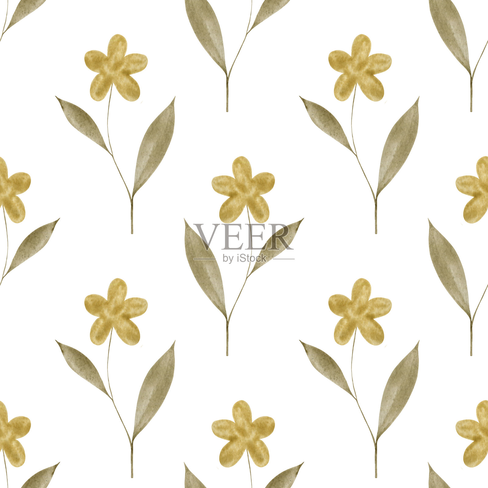 简单的无缝图案:手绘黄色花朵在白色背景上插画图片素材