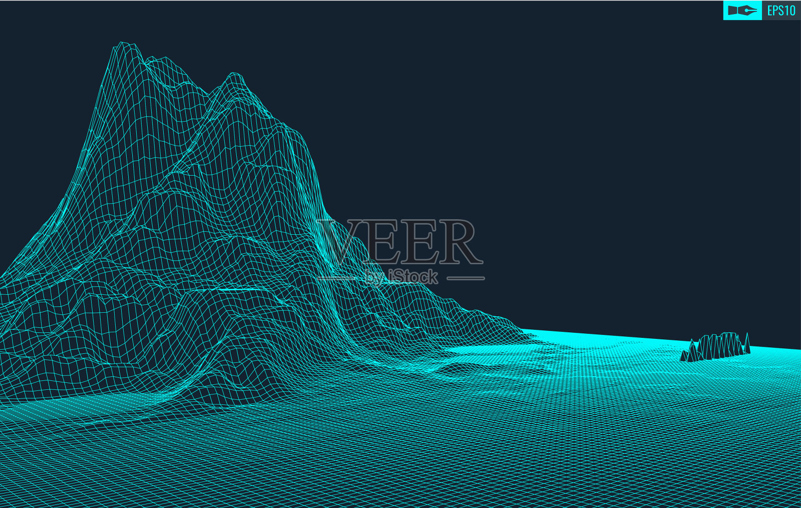 3D线框地形(广角)| EPS10矢量插画图片素材