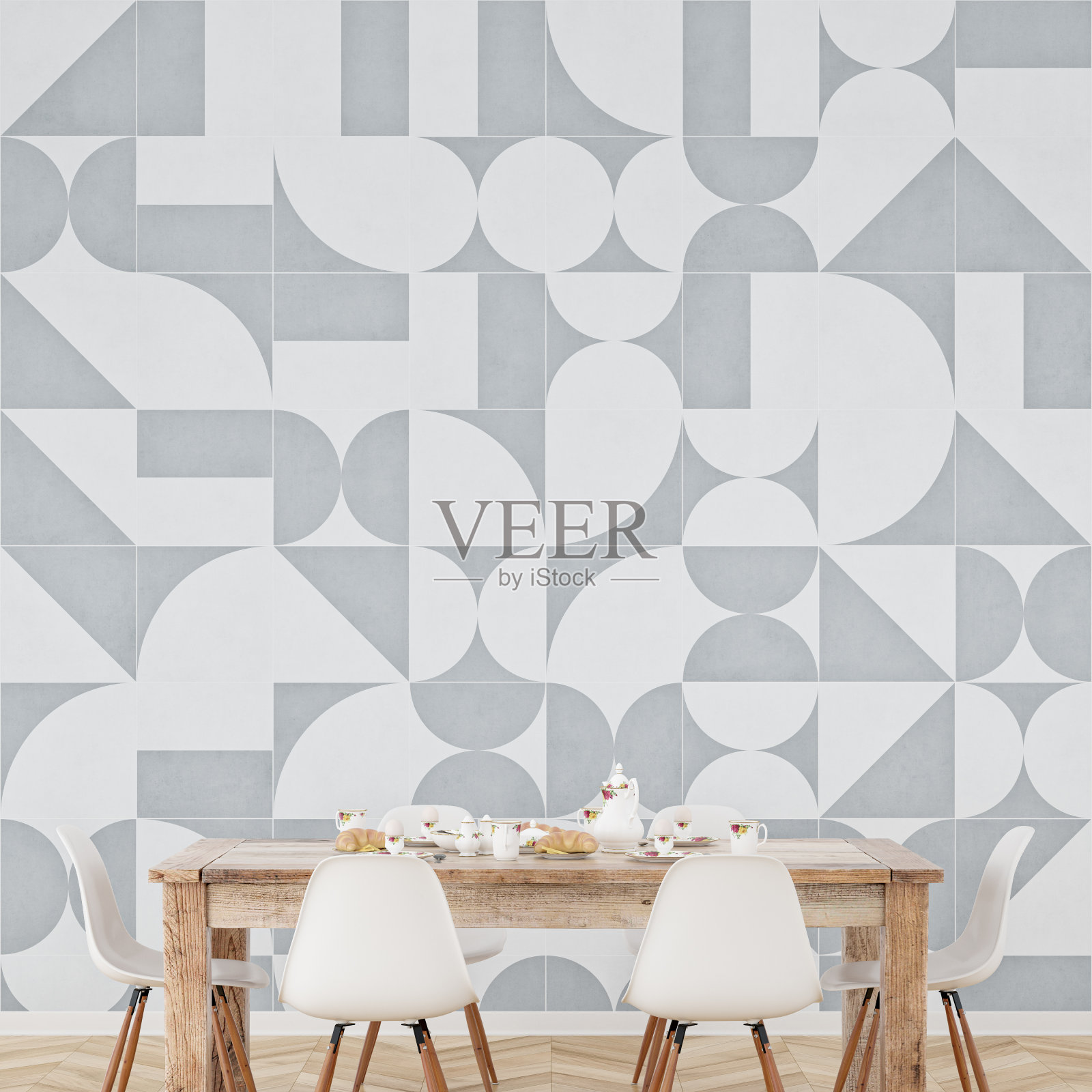 餐厅前的几何形状瓷砖墙背景复古80年代的风格照片摄影图片