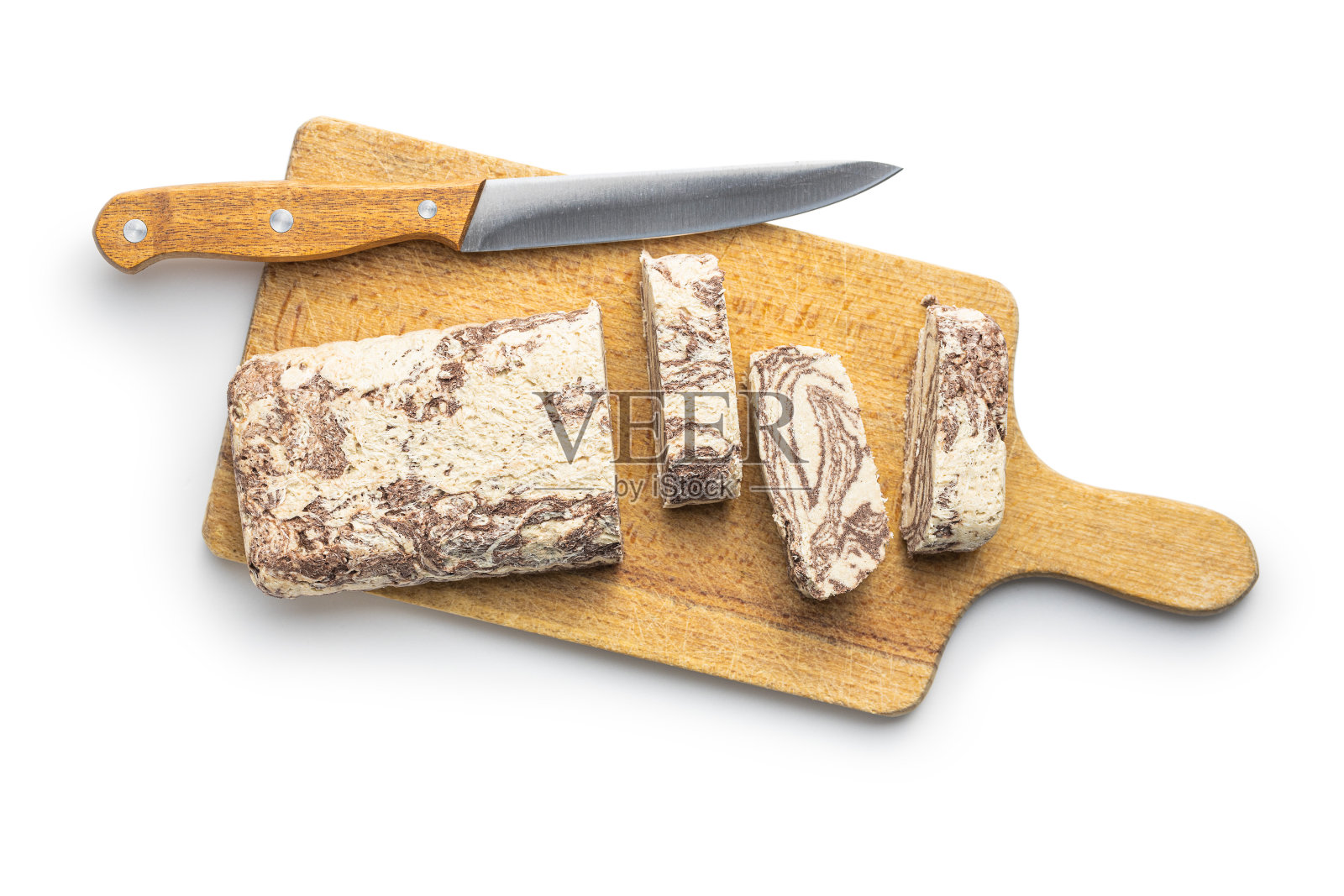 甜蜜的芝麻酱哈尔瓦。土耳其甜点。照片摄影图片