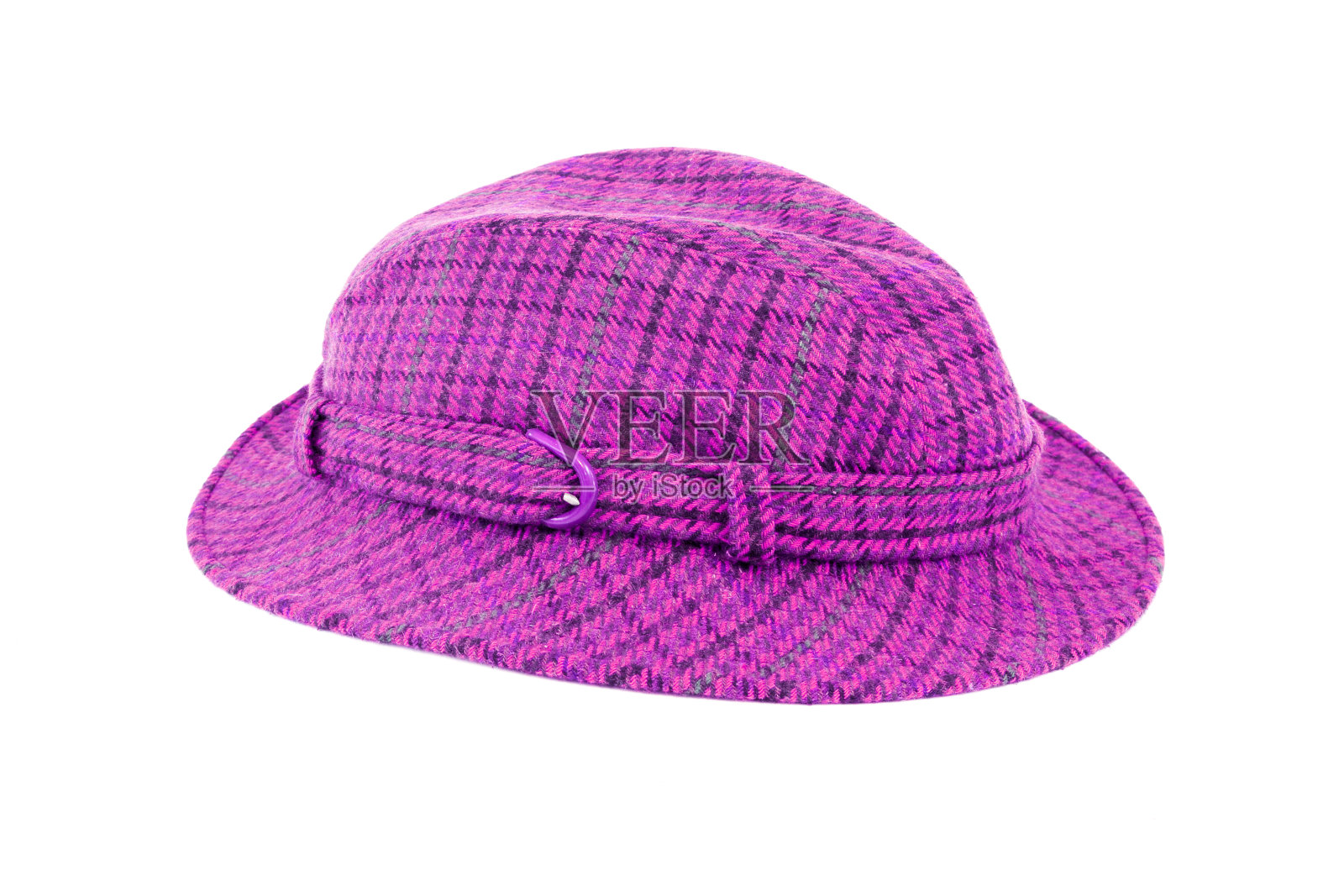 紫色格子帽孤立在白色背景上照片摄影图片