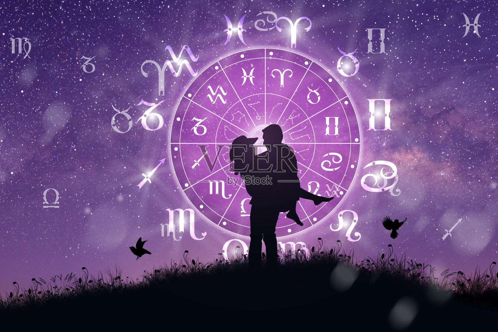 星座。占星术和夫妻概念。照片摄影图片