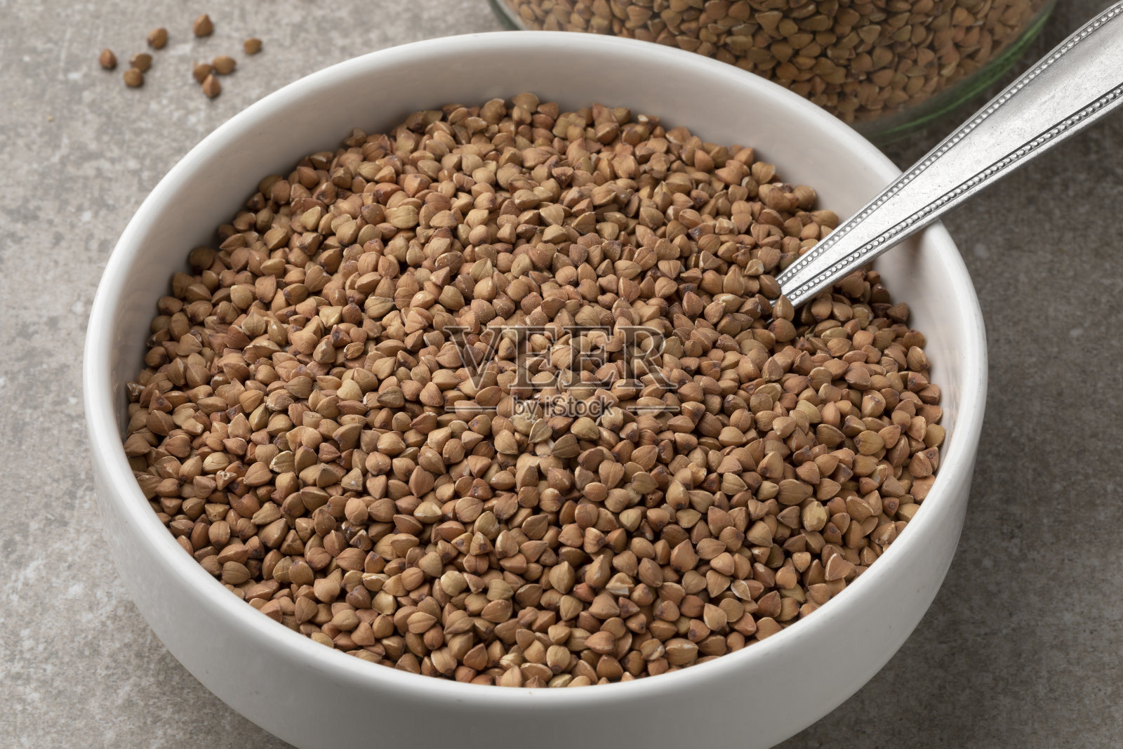 碗与传统的生卡沙,烤荞麦,接近照片摄影图片