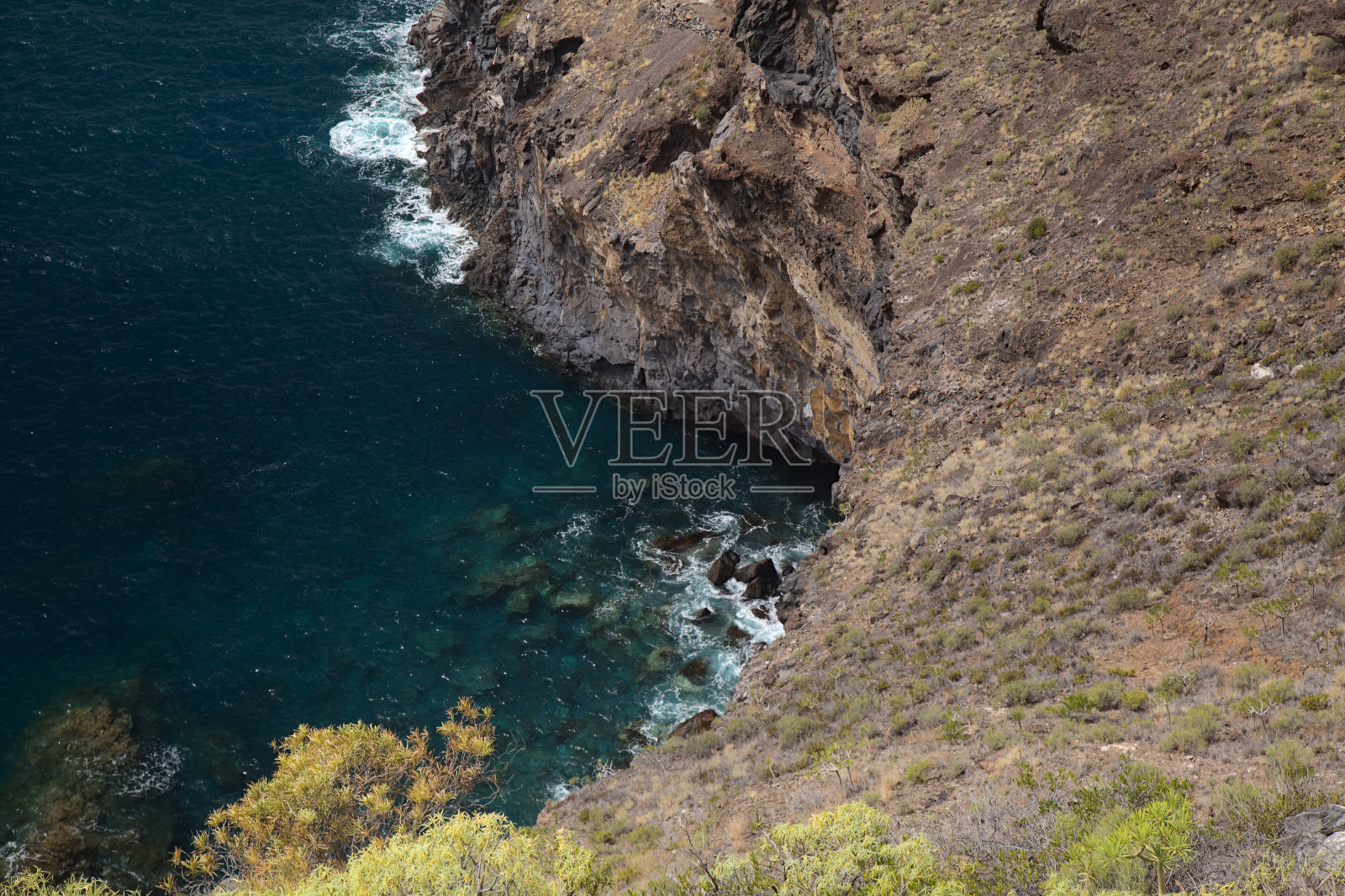 拉帕尔马岛西部陡峭海岸景观,蒂哈拉费市,通往坎德拉里亚之路照片摄影图片