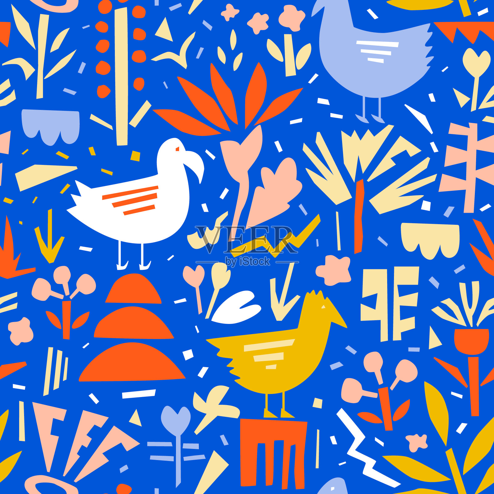 图案与剪纸鸟插画图片素材