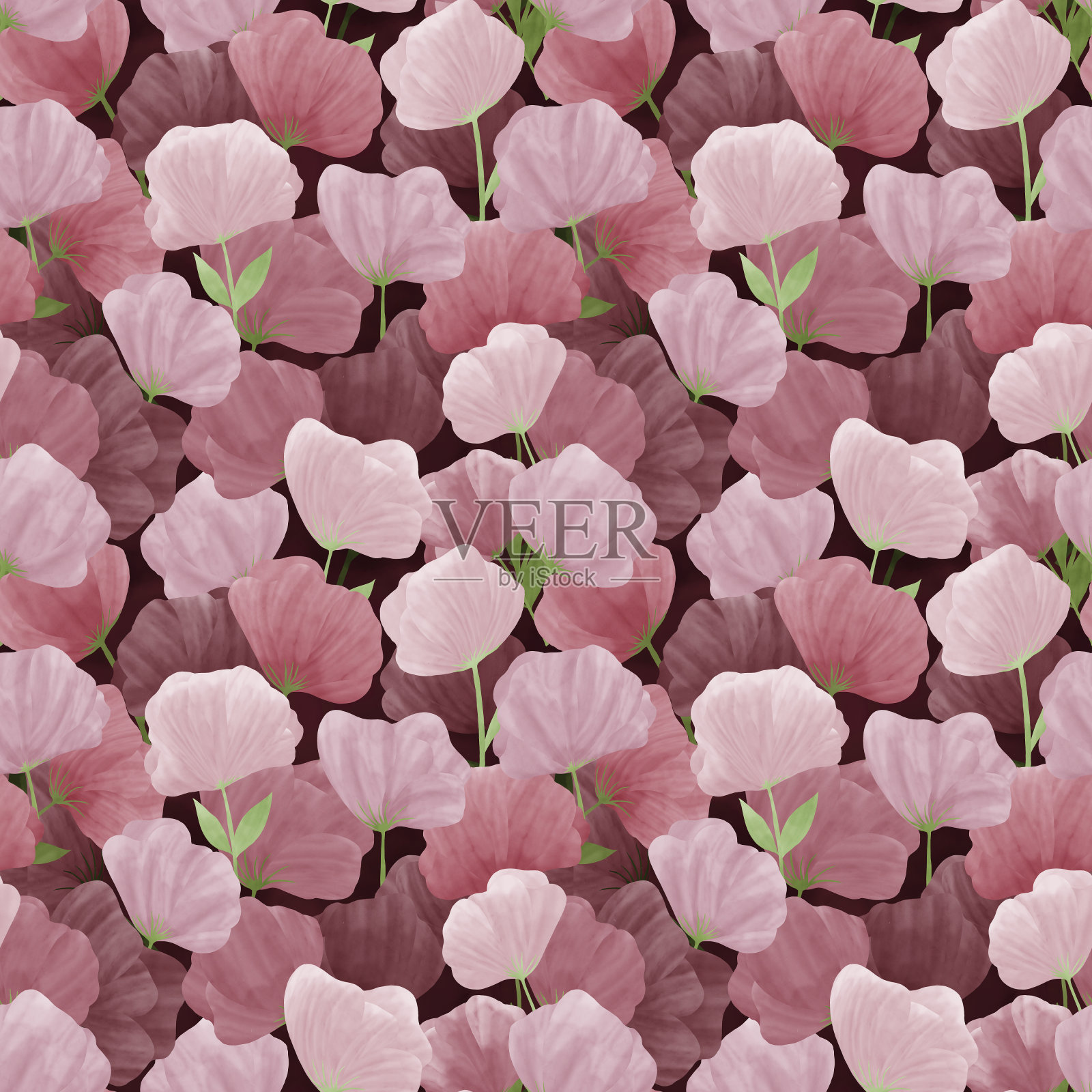 无缝的粉红色野花堆叠图案插画图片素材