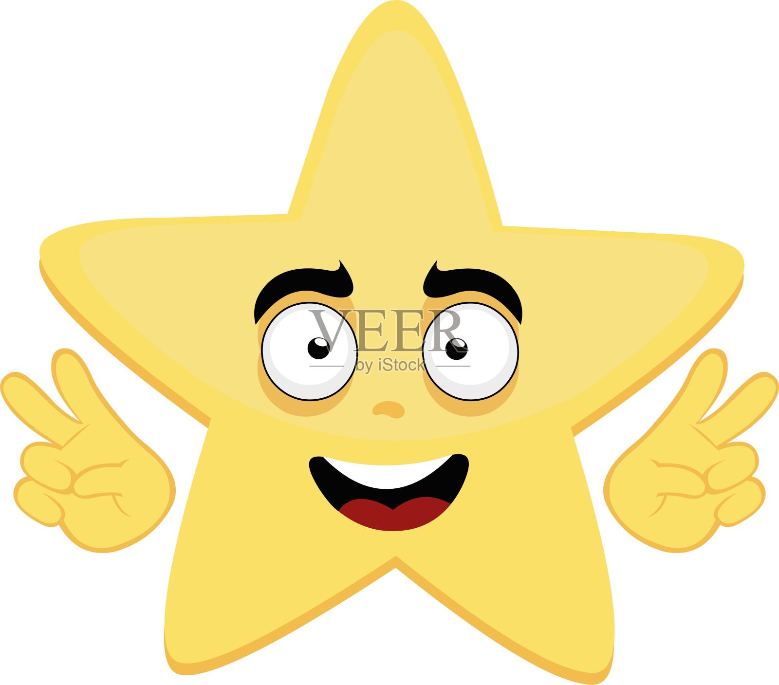 矢量插图明星人物卡通手势爱与和平或v胜利设计元素图片