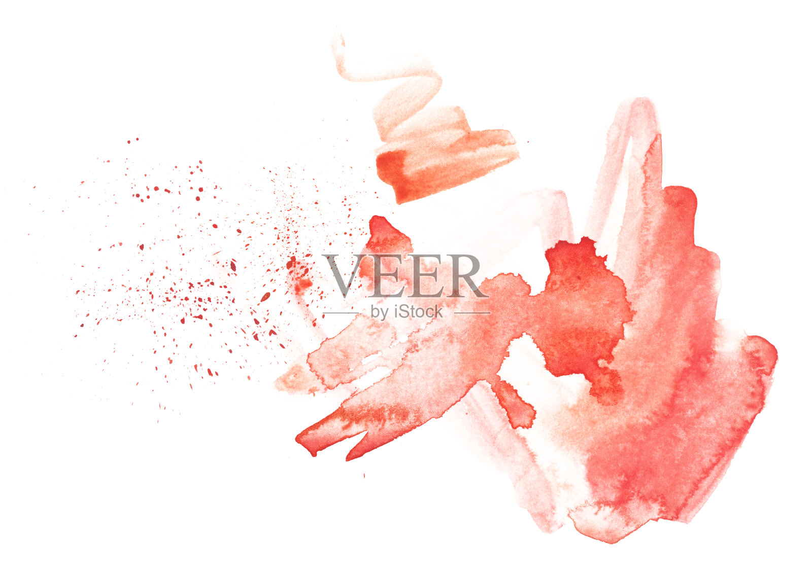 红色水彩手绘颜料飞溅。飞溅的抽象背景。水渍印。夏季壁纸、明信片、包装、布料、图案、纺织品、包装纸。插画图片素材