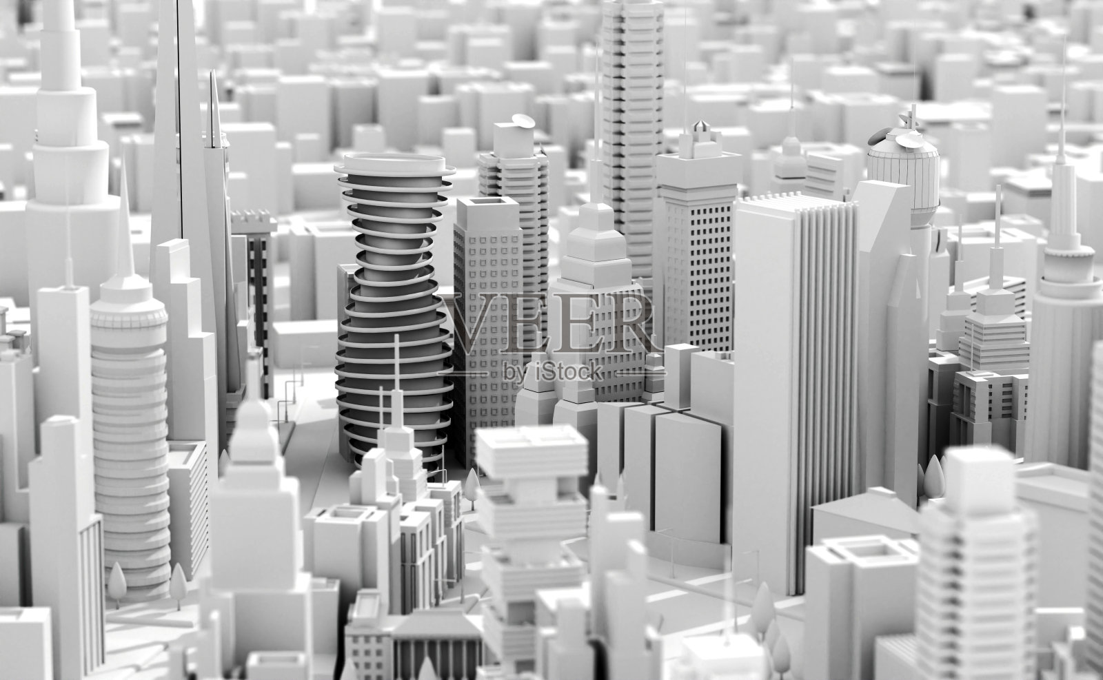 摩天大楼现代城市办公住宅区3D渲染鸟瞰图照片摄影图片