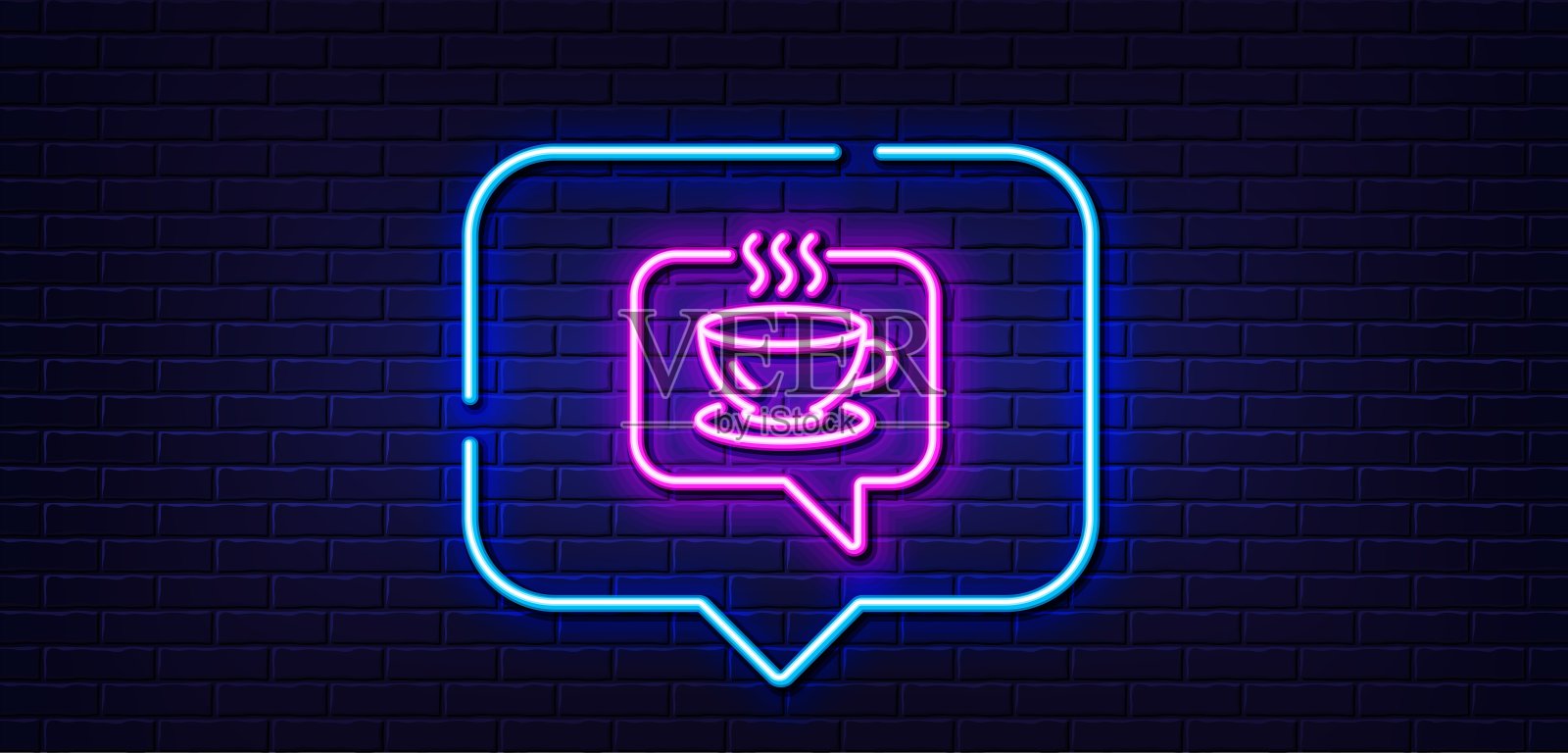 热咖啡线图标。茶饮料的迹象。霓虹灯语音泡泡。向量插画图片素材