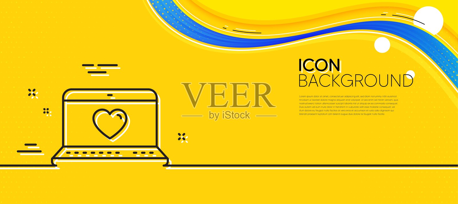 爱约会线图标。心在笔记本标志。极小线黄色横幅。向量插画图片素材